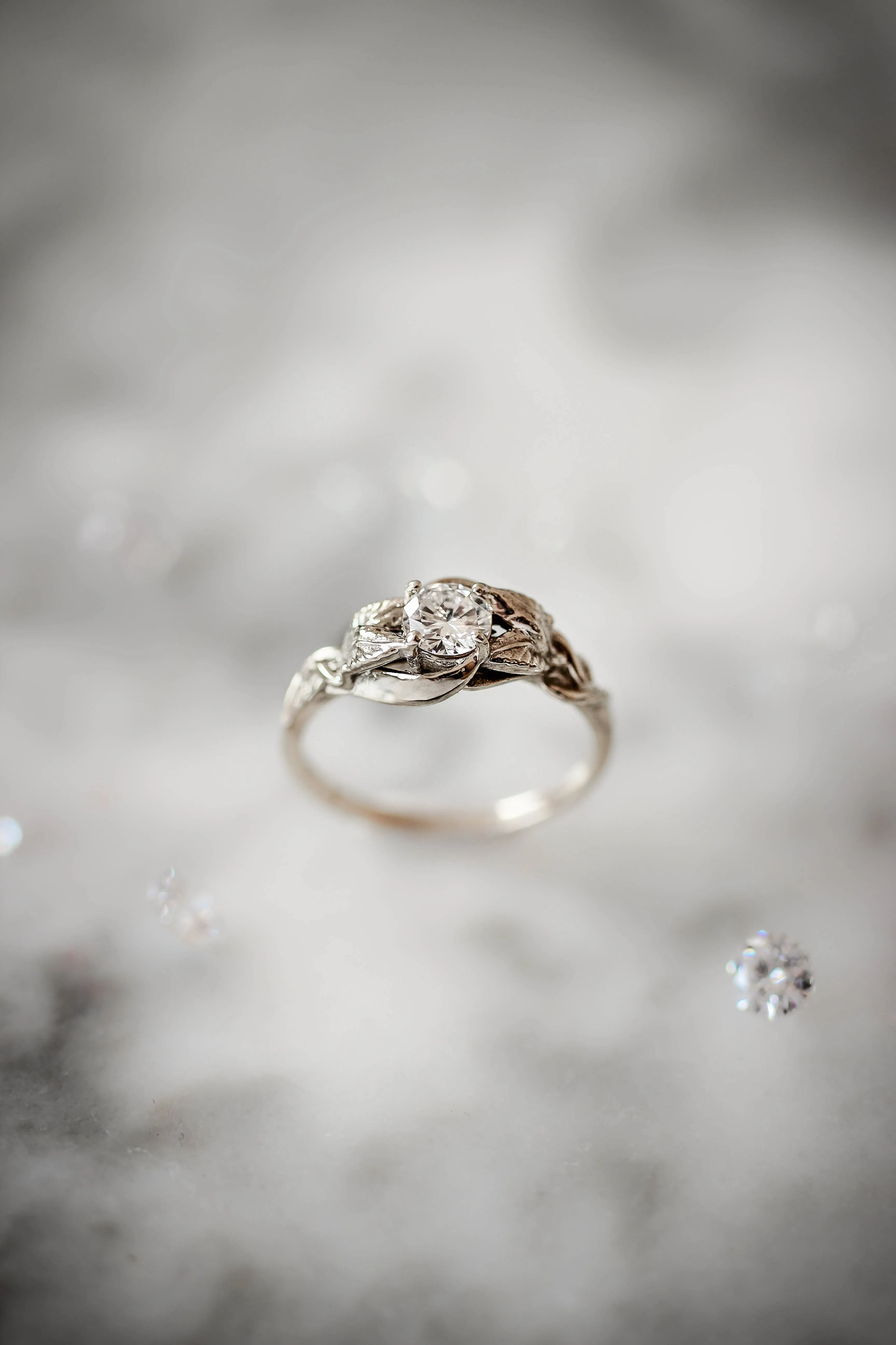 Moissanite leaf engagement ring / Azalea