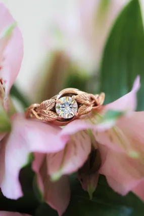 Moissanite leaf engagement ring / Azalea