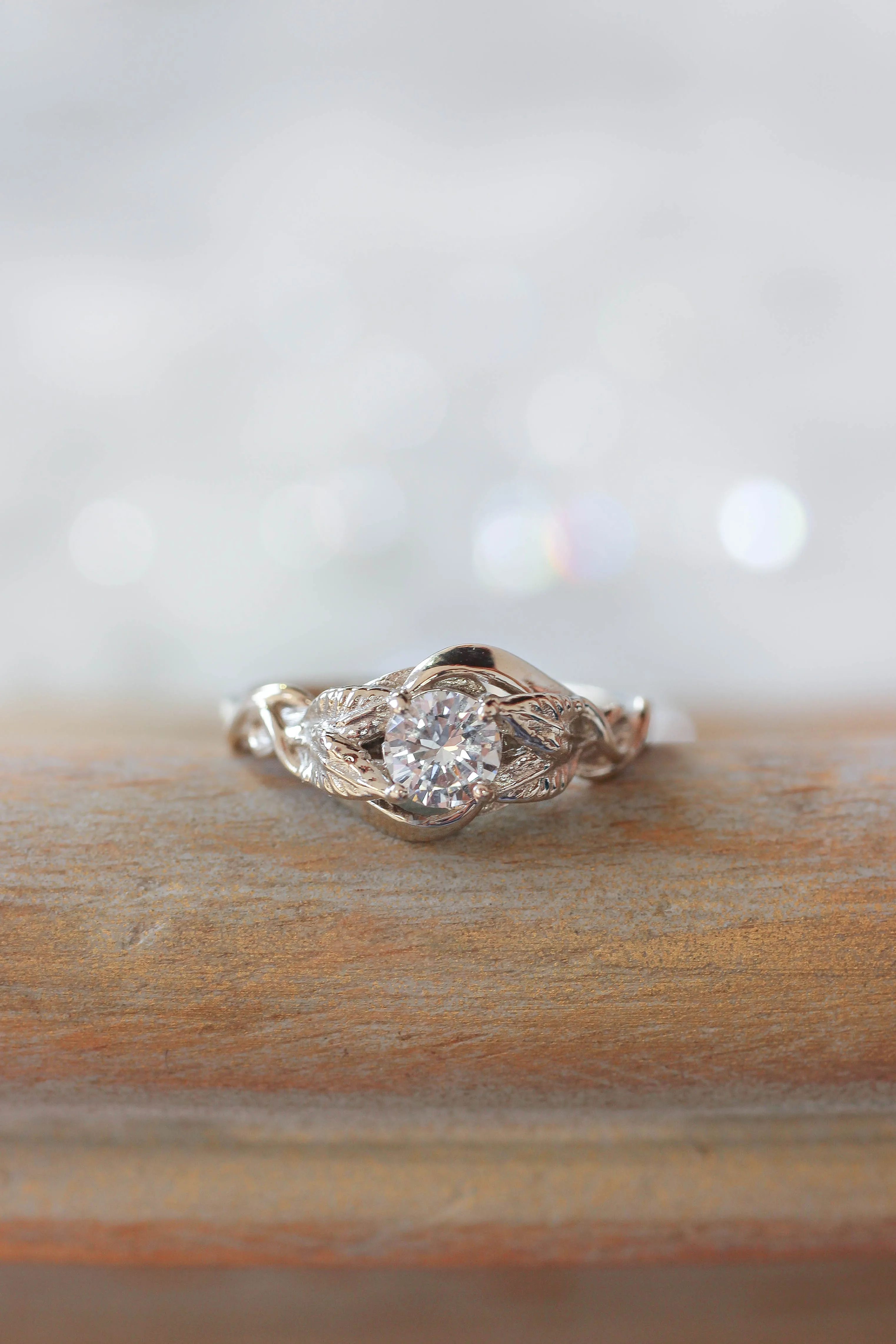 Moissanite leaf engagement ring / Azalea