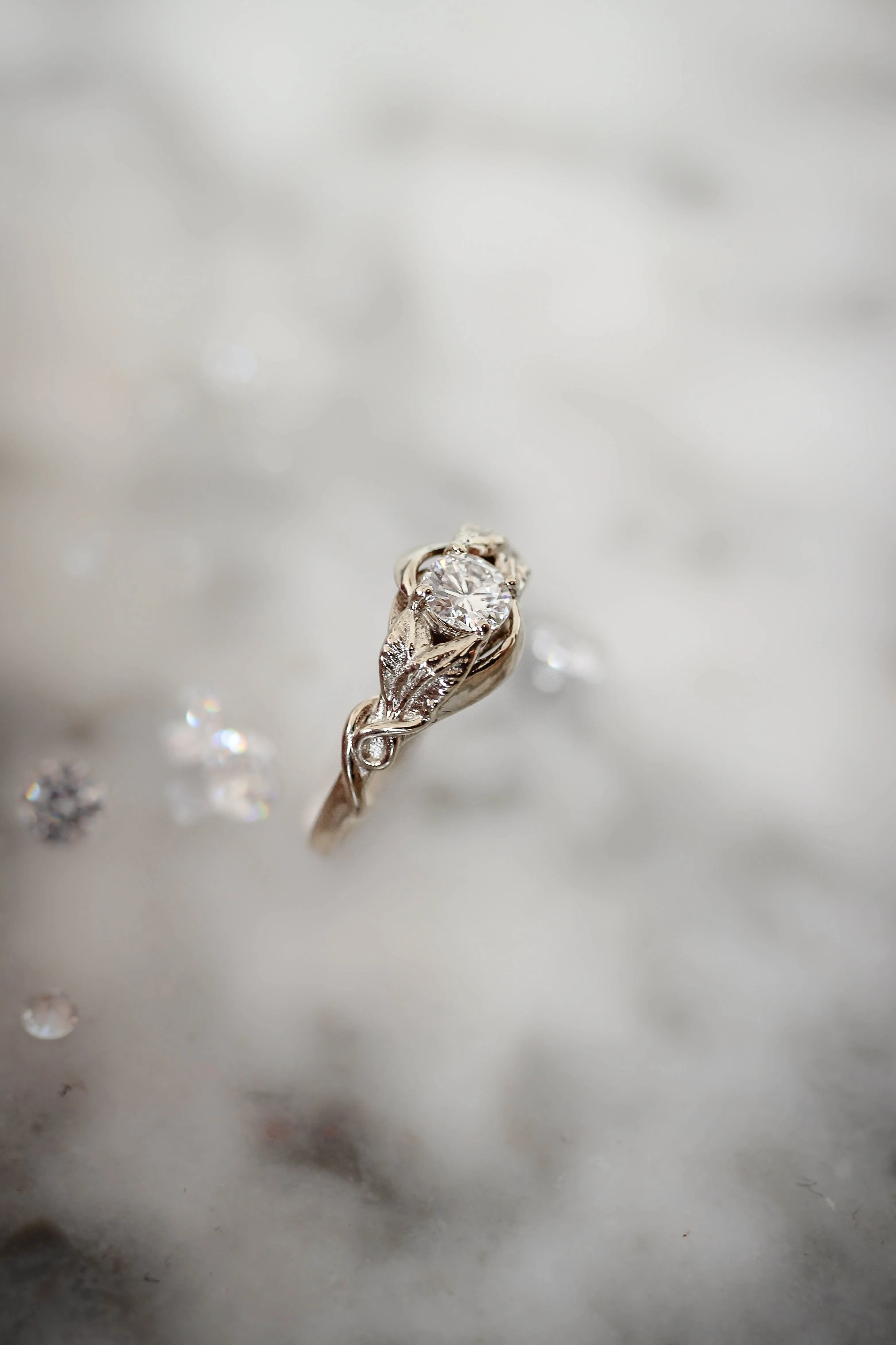 Moissanite leaf engagement ring / Azalea