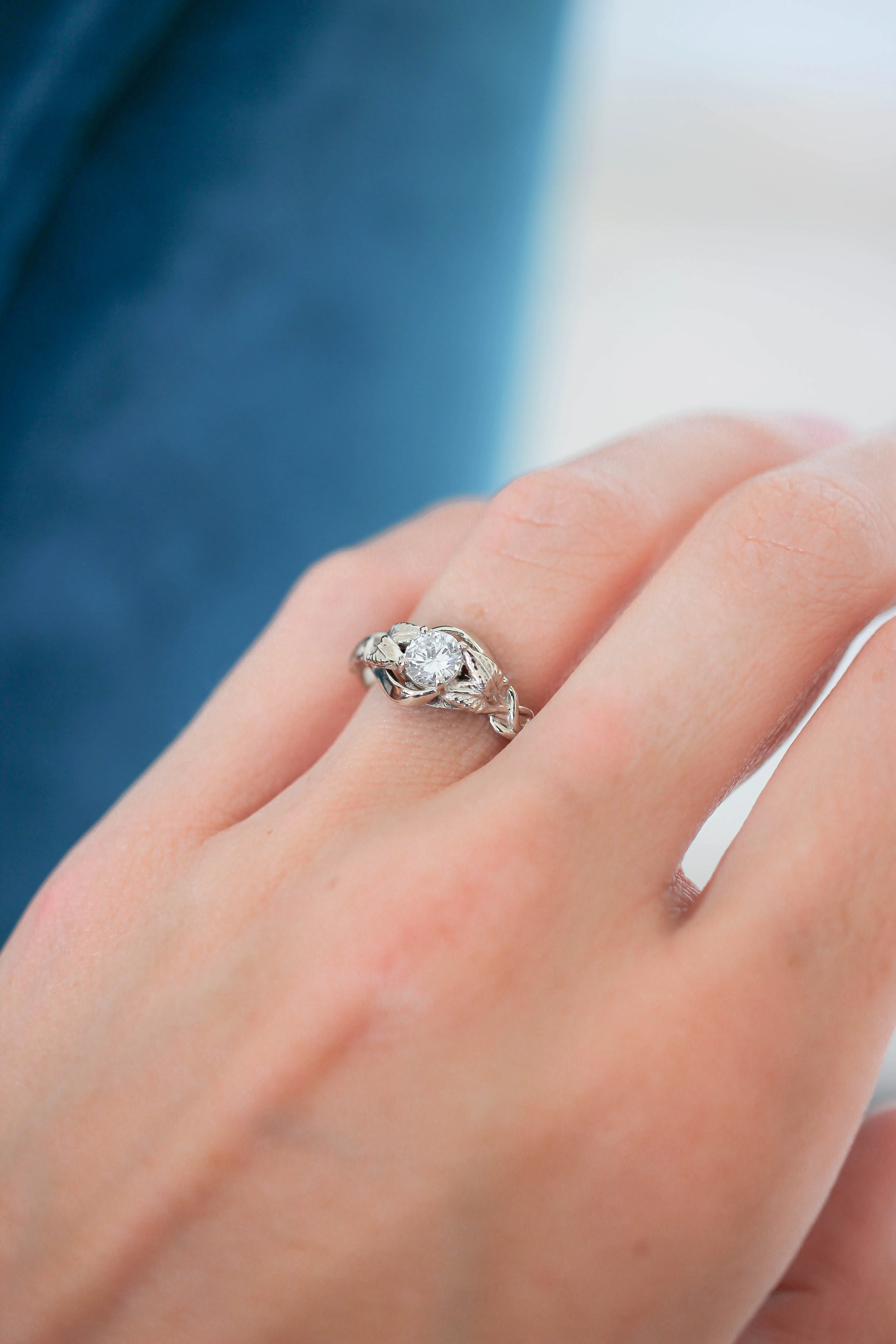 Moissanite leaf engagement ring / Azalea