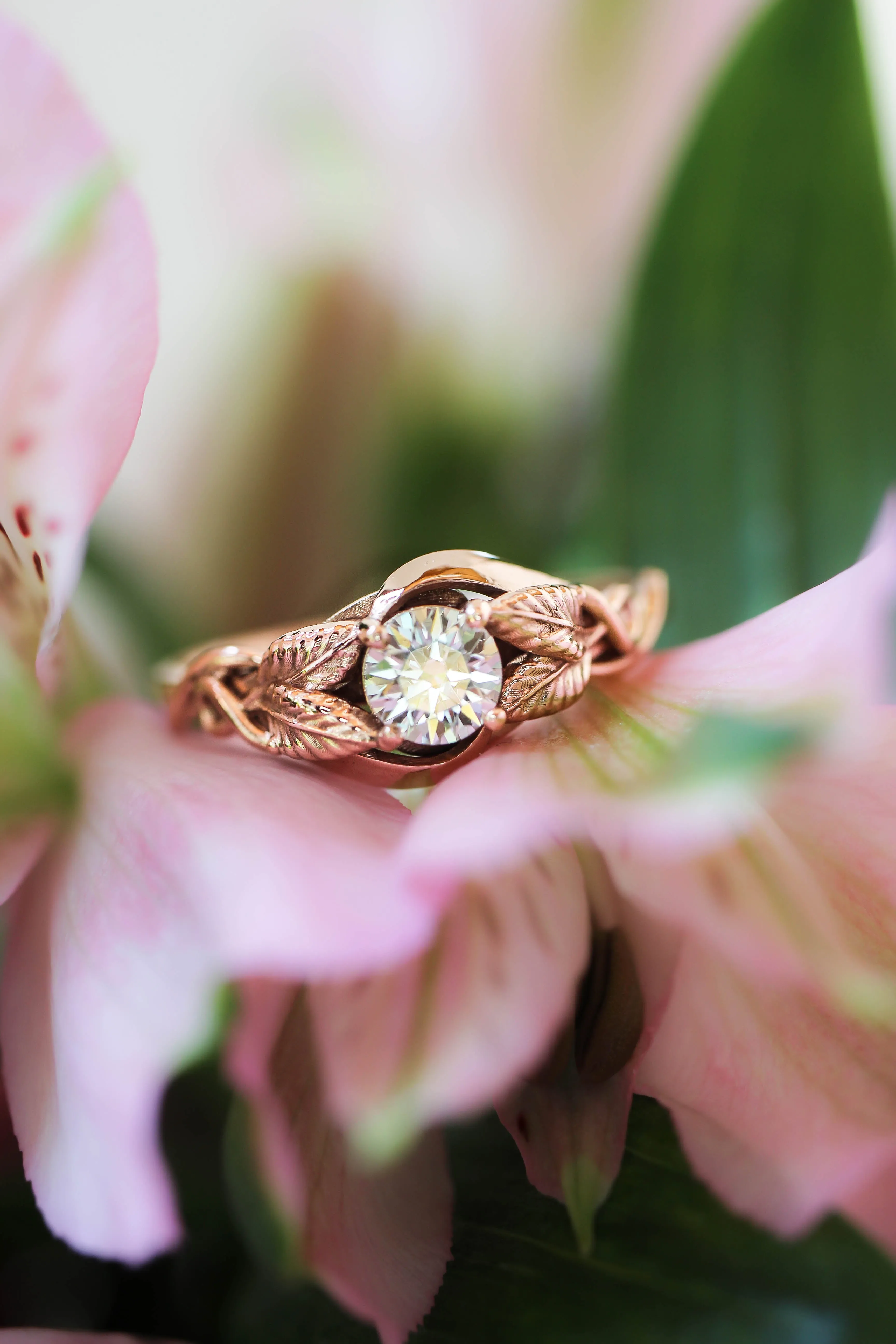 Moissanite leaf engagement ring / Azalea