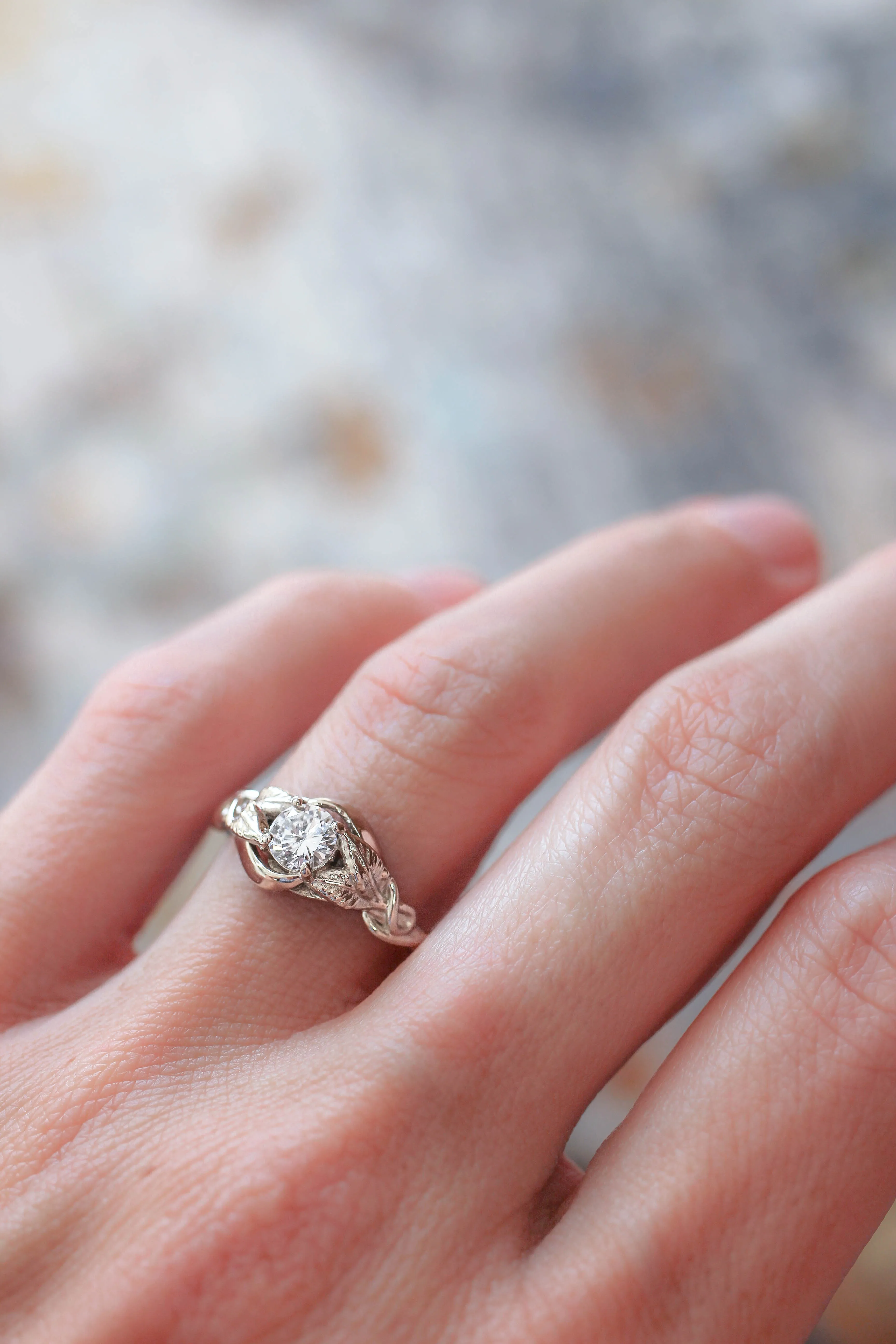 Moissanite leaf engagement ring / Azalea