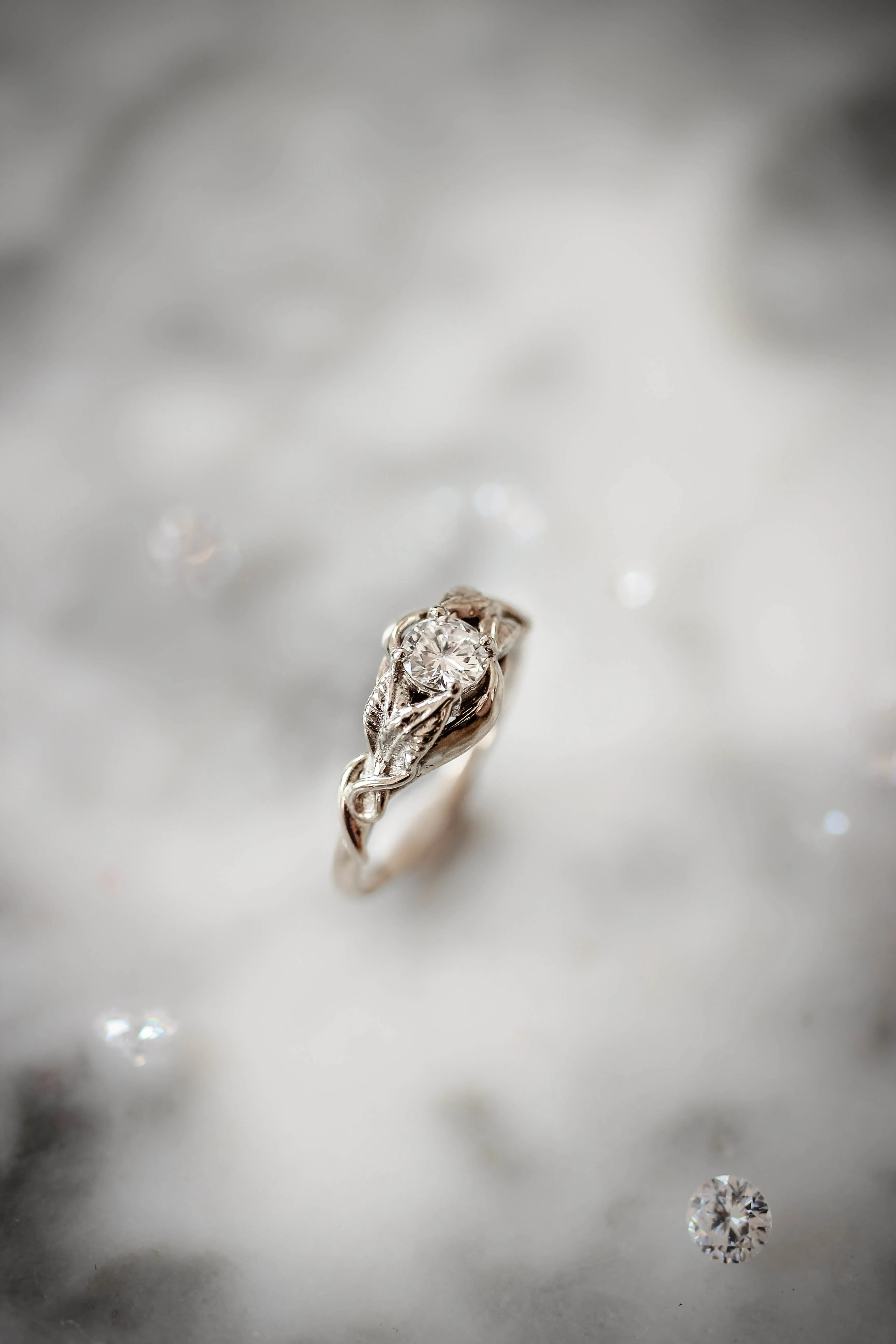 Moissanite leaf engagement ring / Azalea