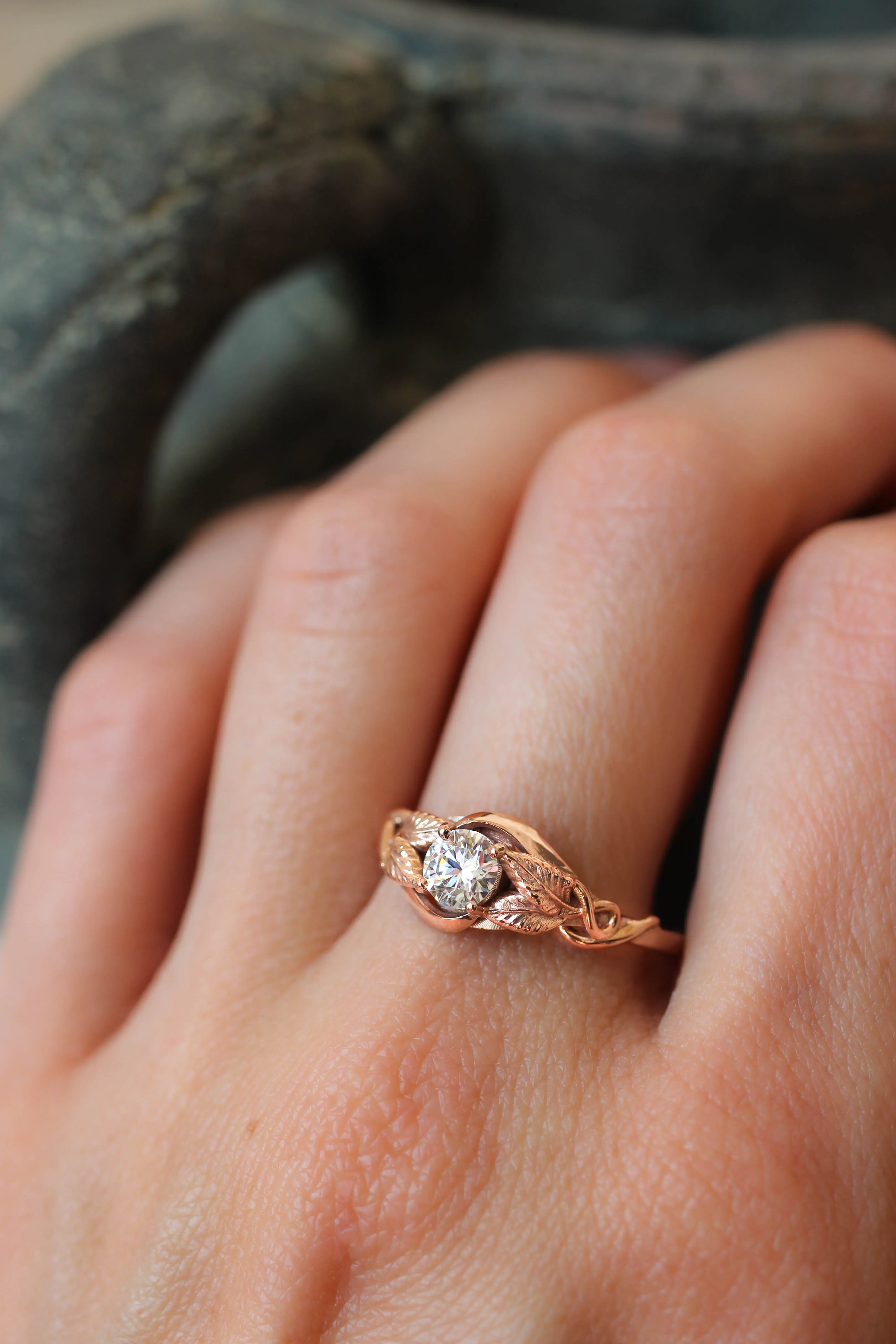 Moissanite leaf engagement ring / Azalea