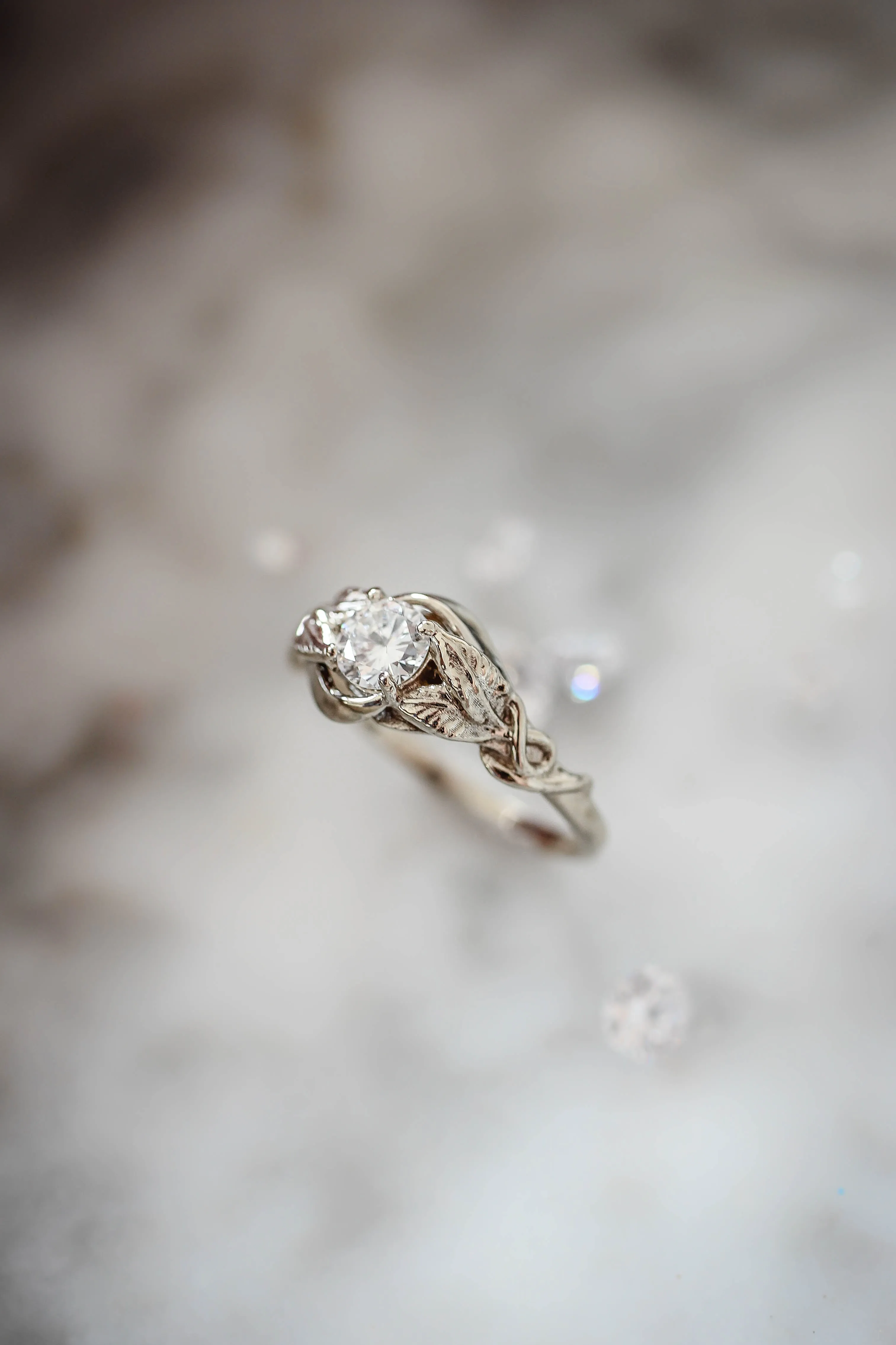 Moissanite leaf engagement ring / Azalea