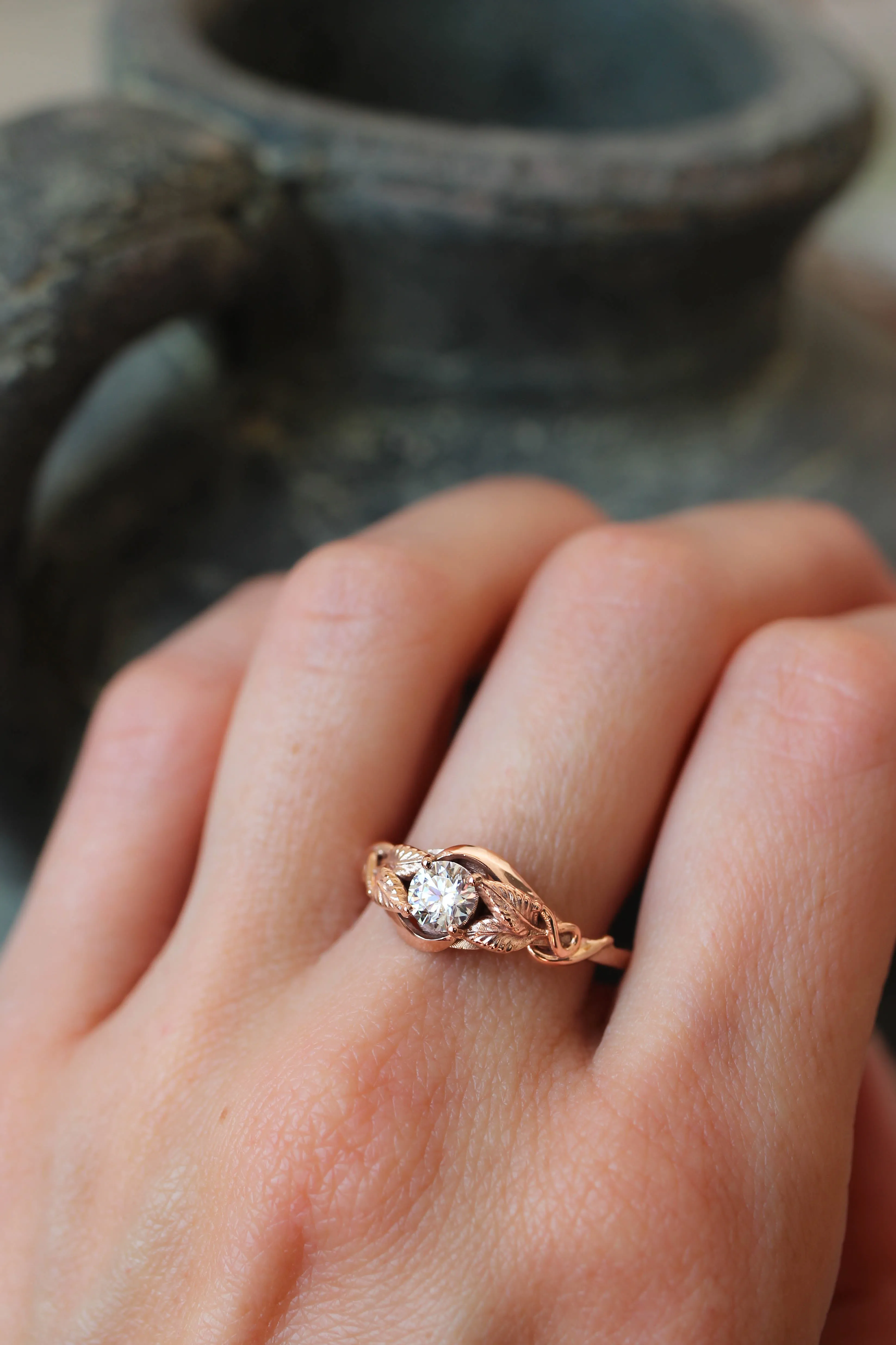 Moissanite leaf engagement ring / Azalea