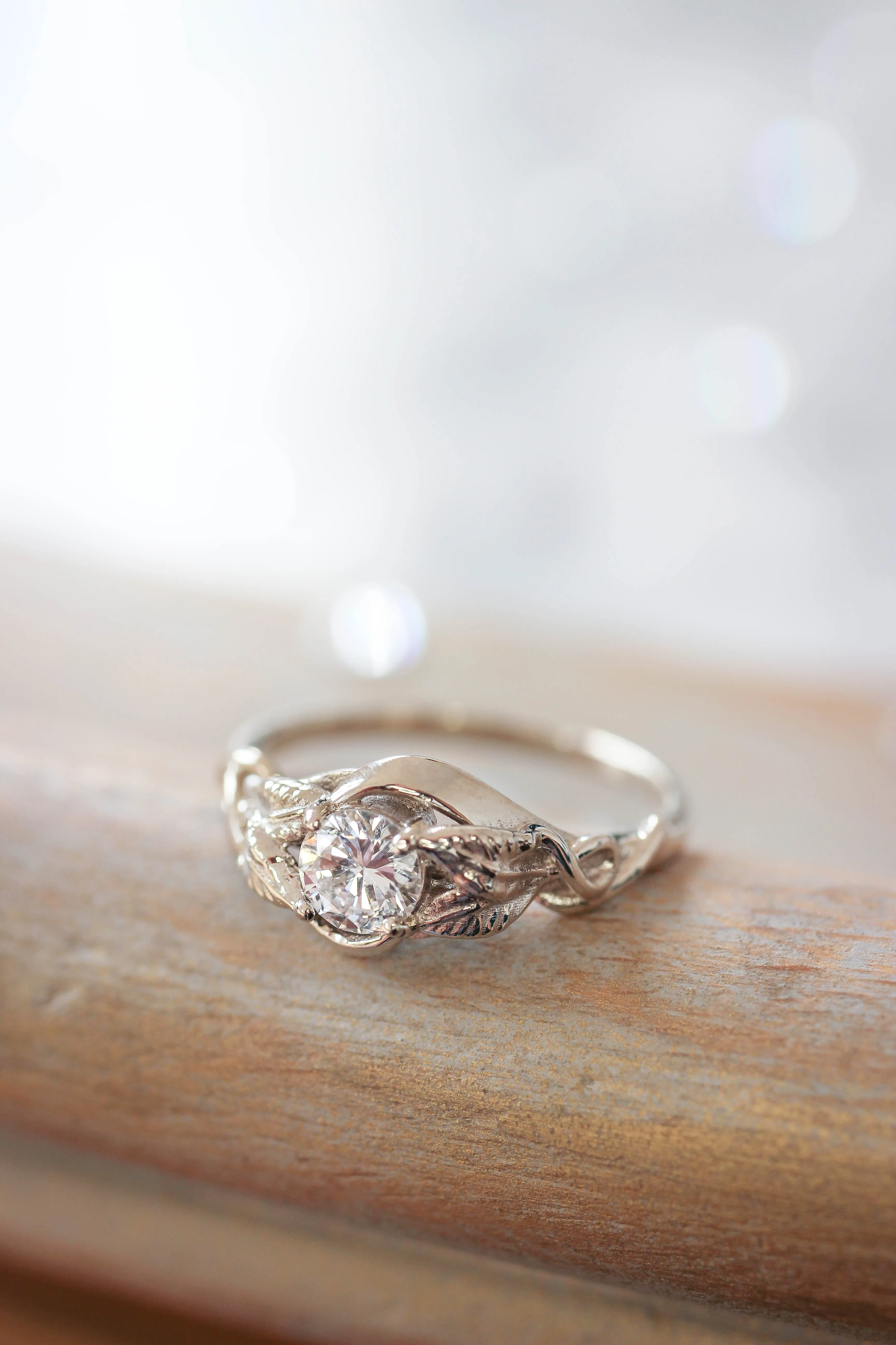 Moissanite leaf engagement ring / Azalea