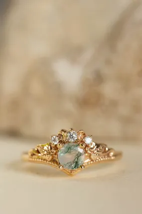 Moss agate engagement ring, alternative gold promise ring with diamonds / Ariadne