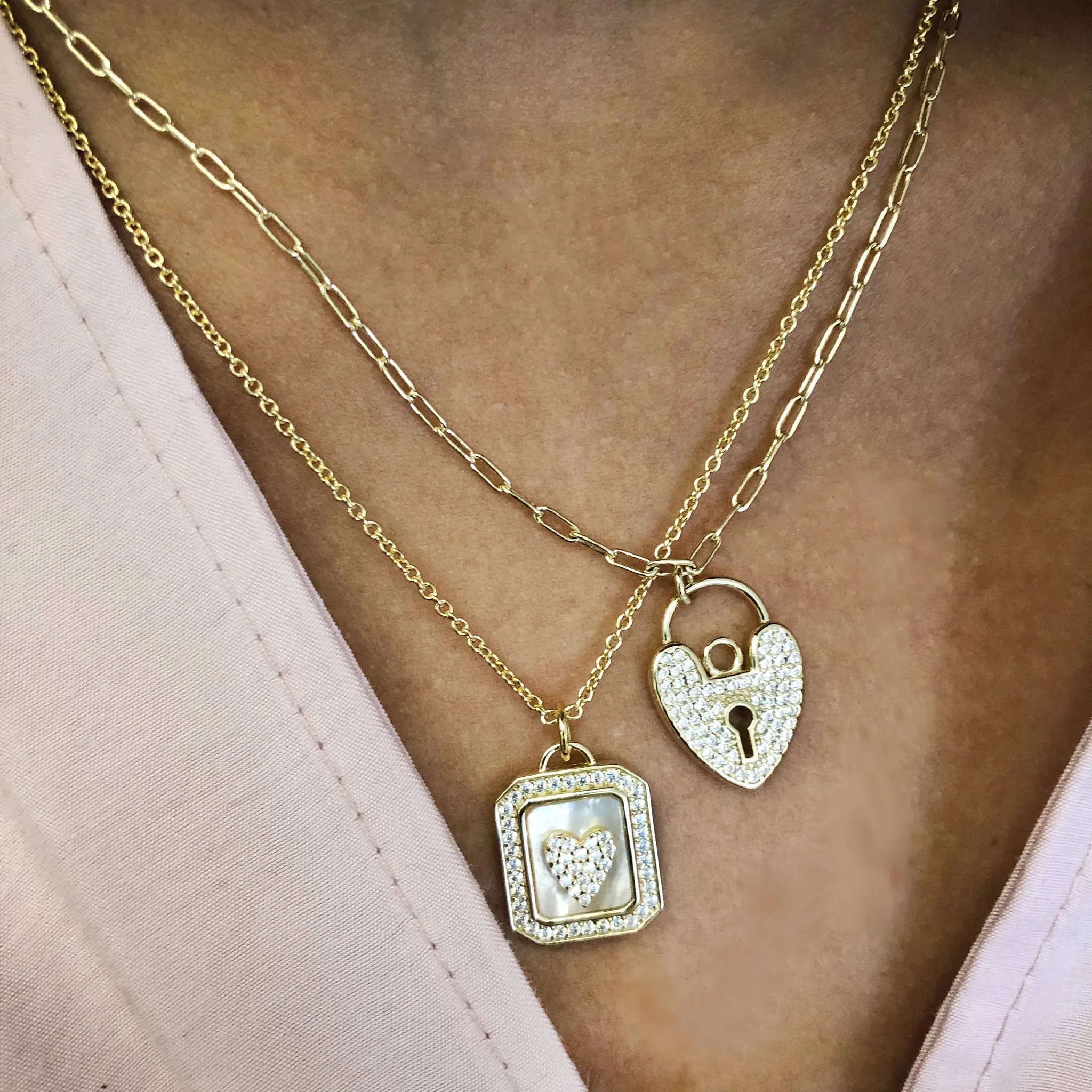 Mother of Pearl Heart Charm Necklace