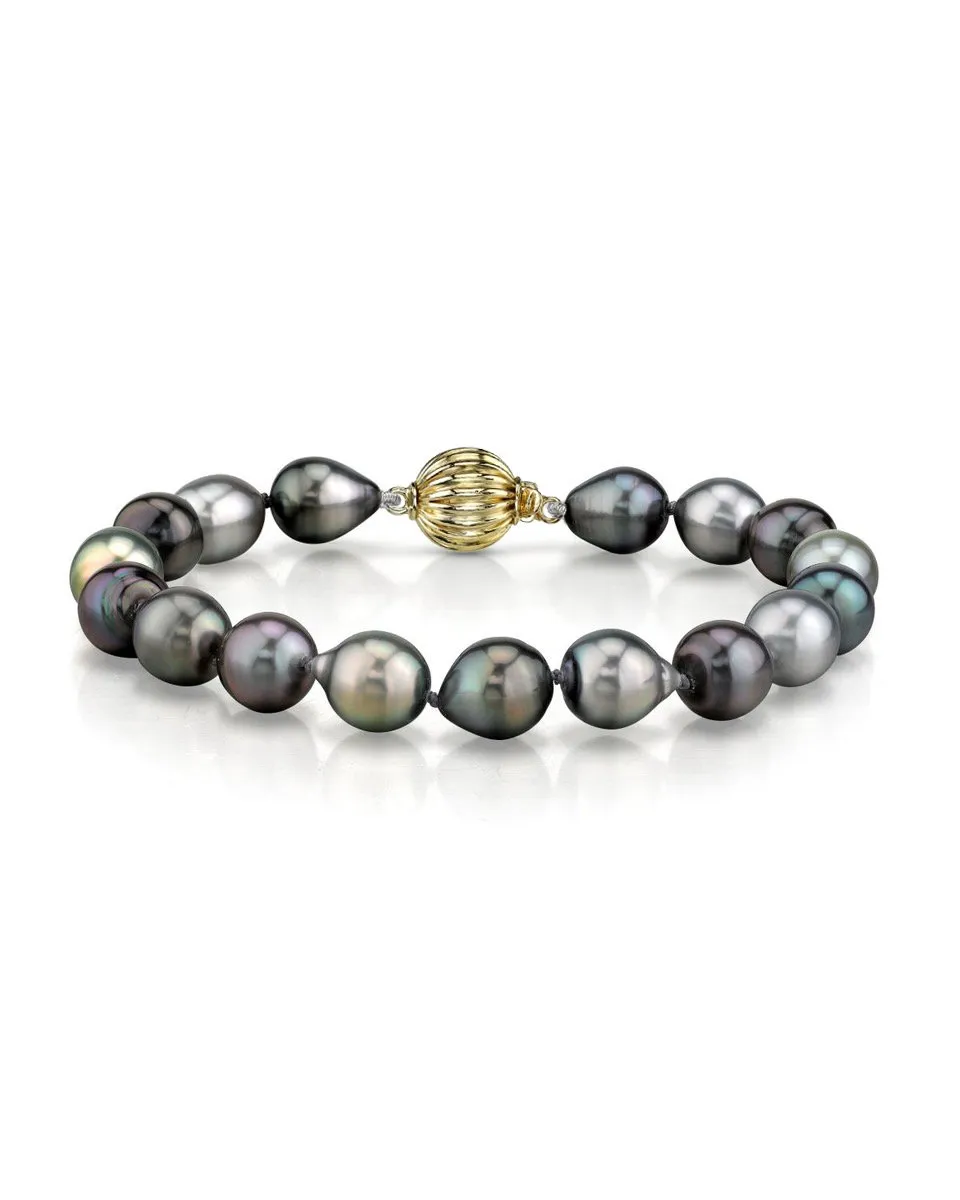 Multi-Color Tahitian Drop-Shape Pearl Bracelet, 9.0-10.0mm - AAA/AAAA Quality