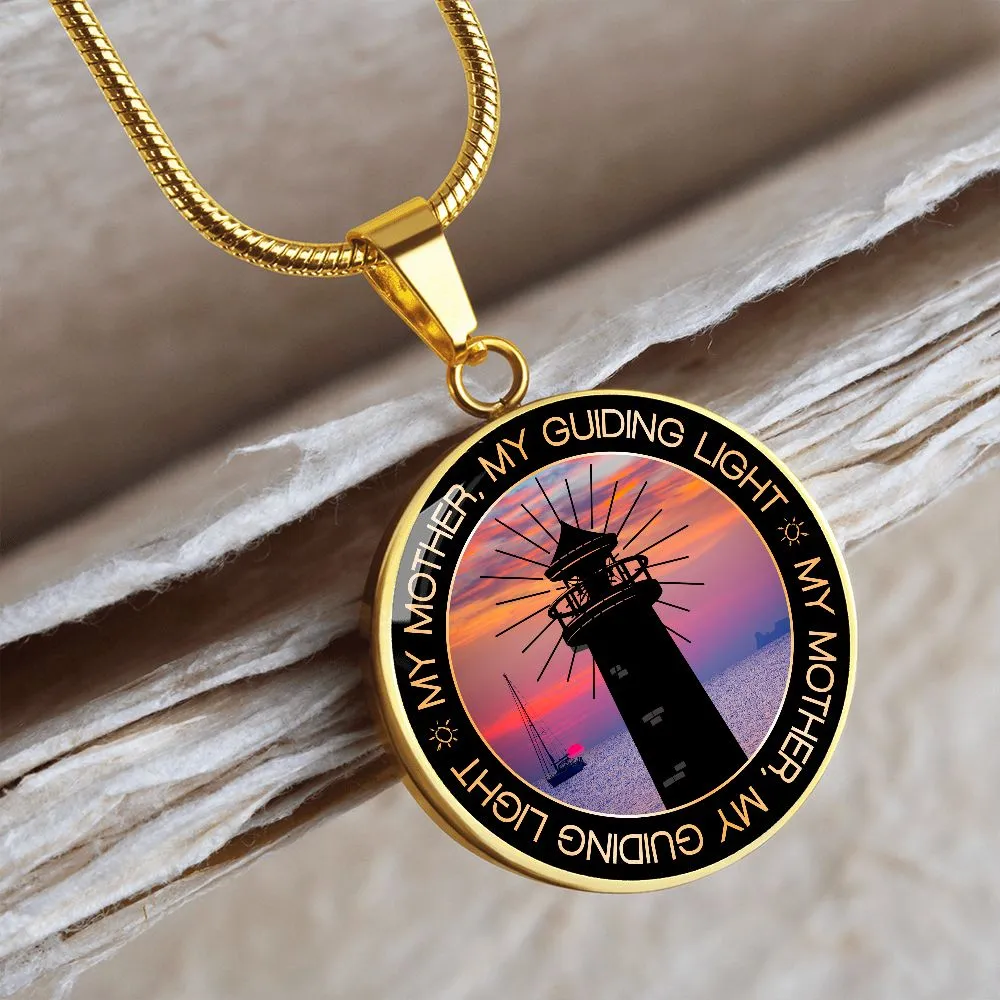 My Mother My Guilding Light Lighthouse Round Pendant Necklace (Optional Engraving)