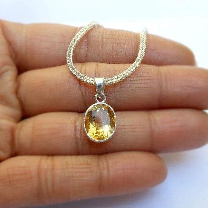 Natural Citrine Pendant Necklace Birthstone jewelry Yellow Citrine Sterling silver necklace gemstone pendants