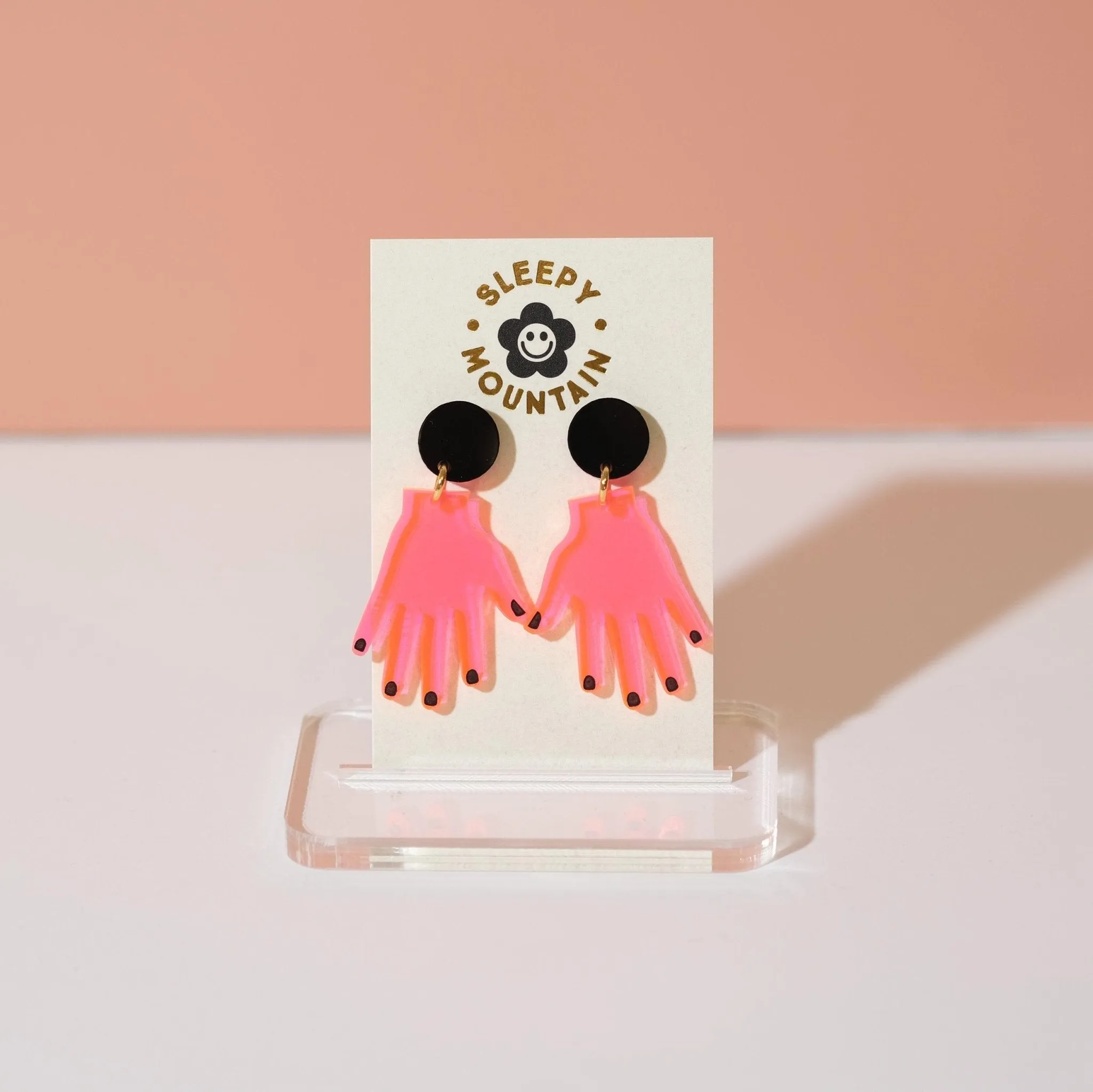 Neon Pink Hands Dangle Earrings