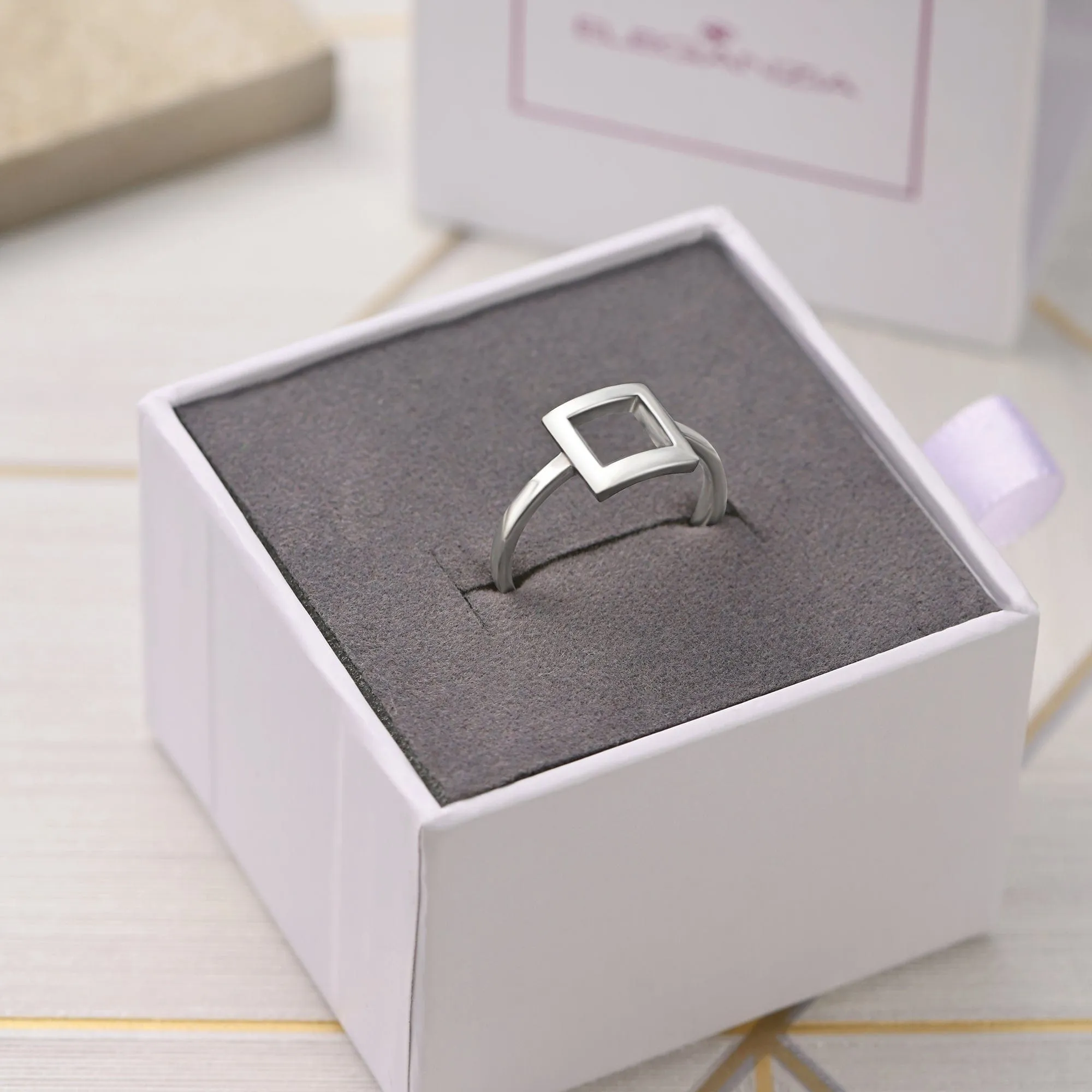 Open Square Sterling Silver Rings Jewelry