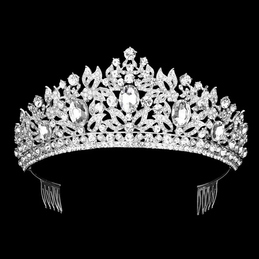 Oval Stone Accented Leaf Cluster Princess Tiara