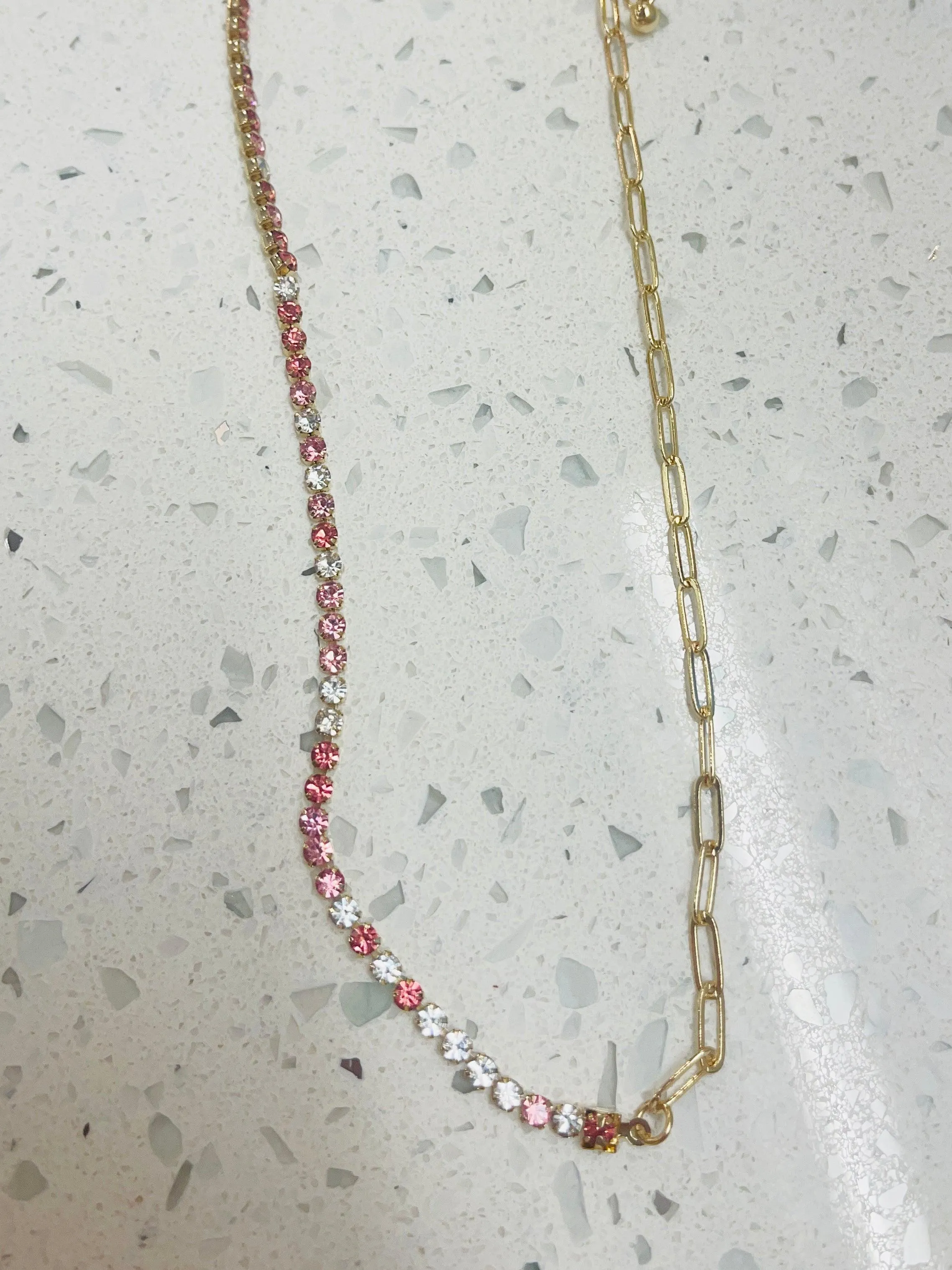 Paperclip & Pink CZ Necklace