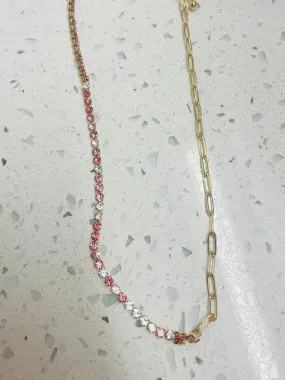 Paperclip & Pink CZ Necklace