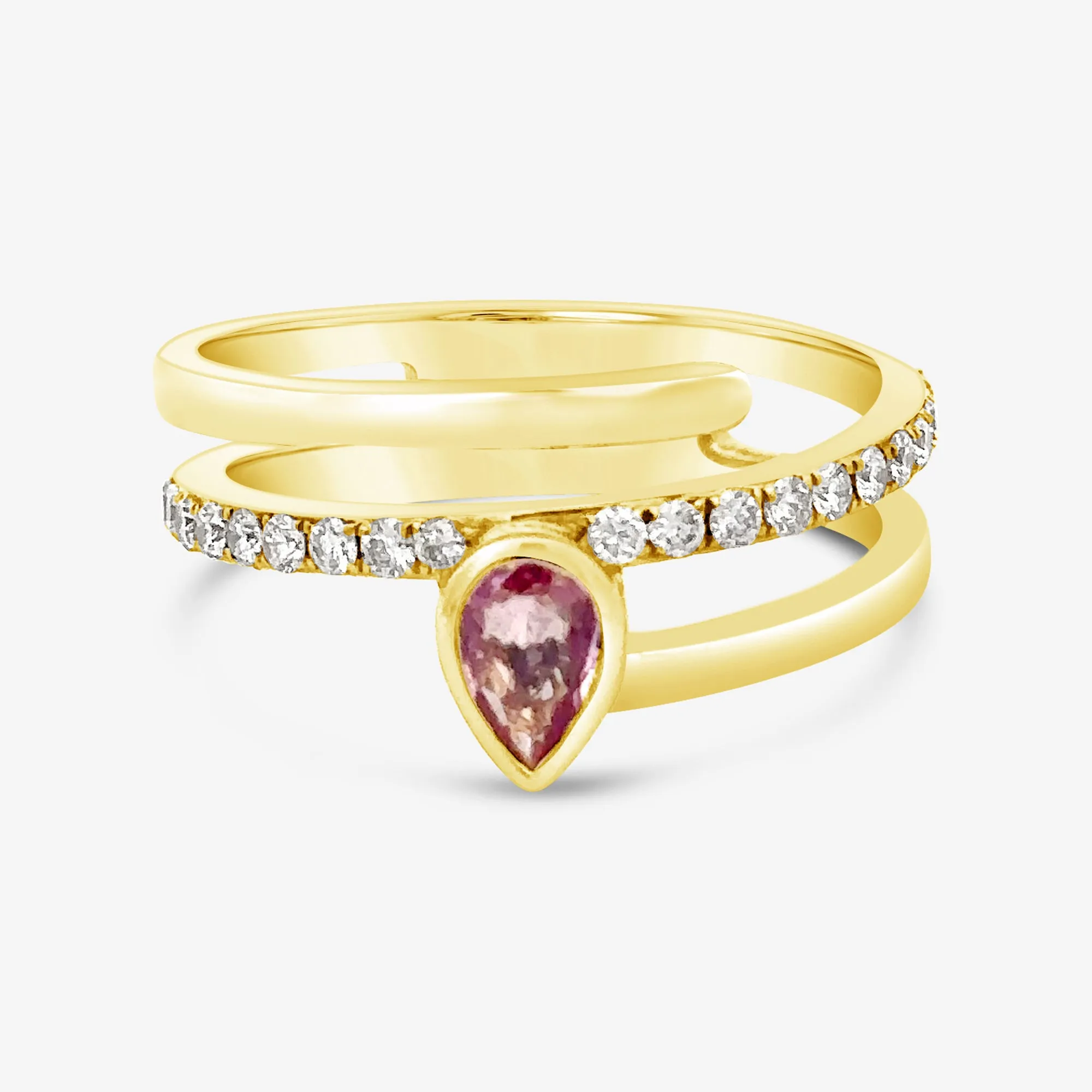 Pear Shape Pink Sapphire & Diamond Wrap Ring