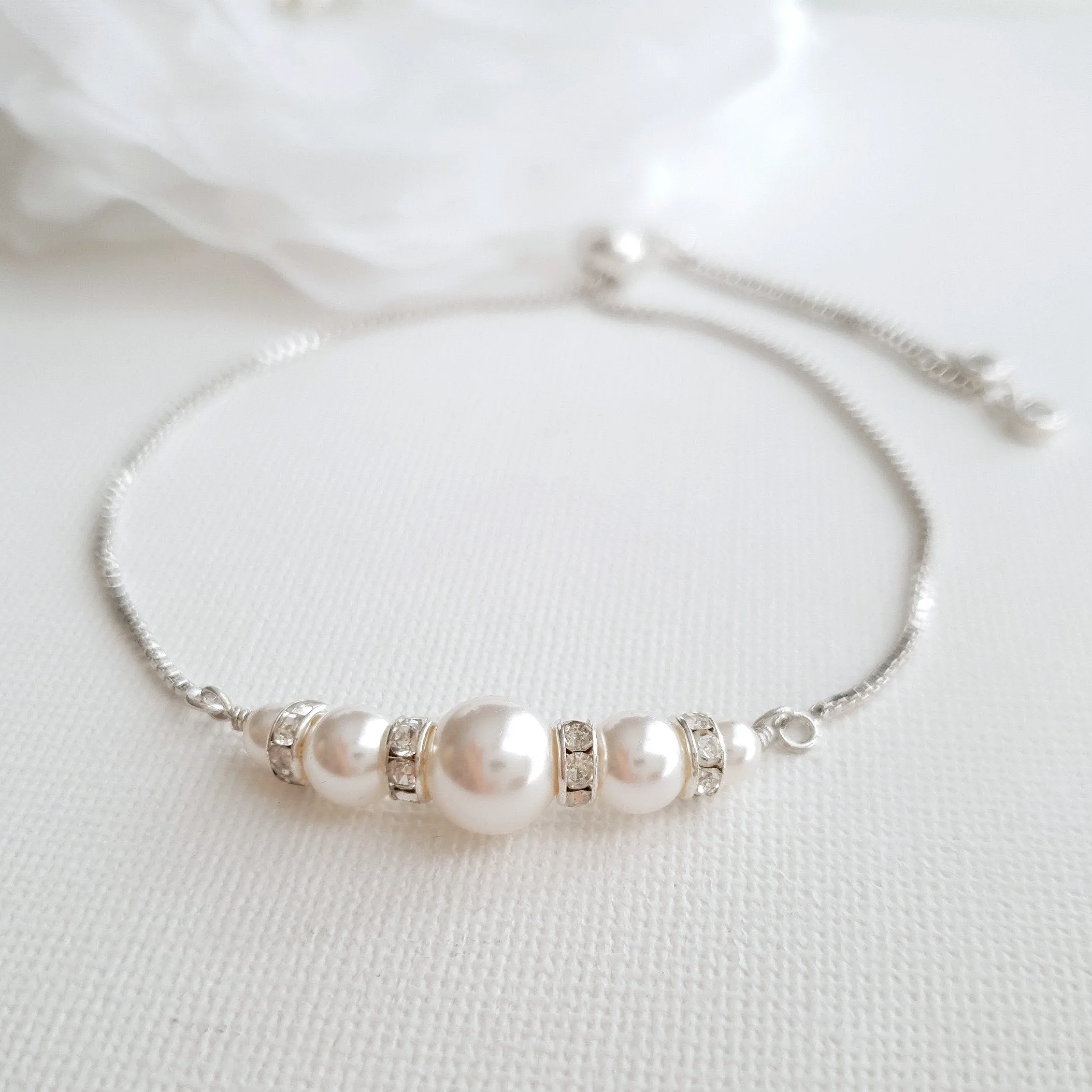 Pearl Bridal Bracelet Silver- Ava