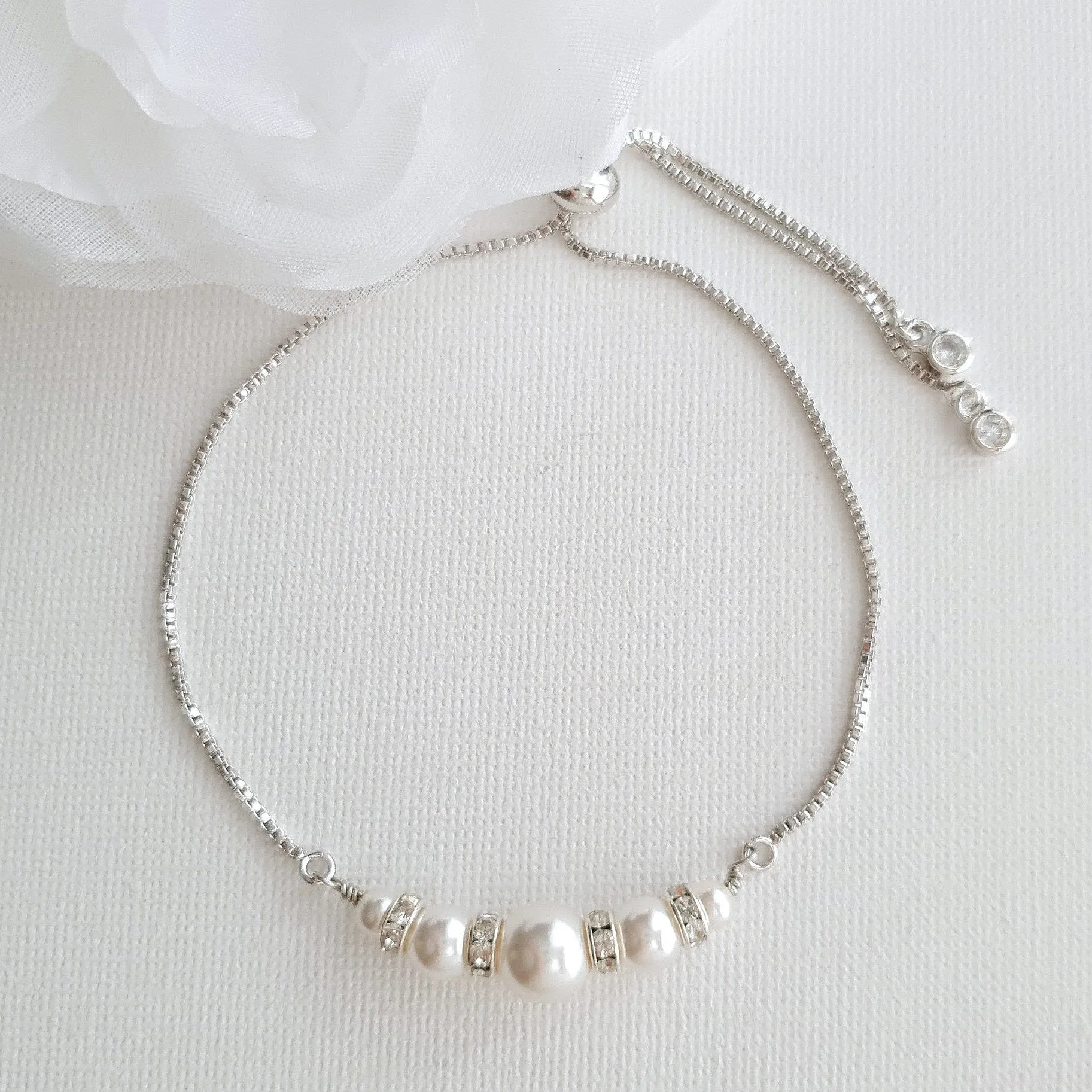 Pearl Bridal Bracelet Silver- Ava