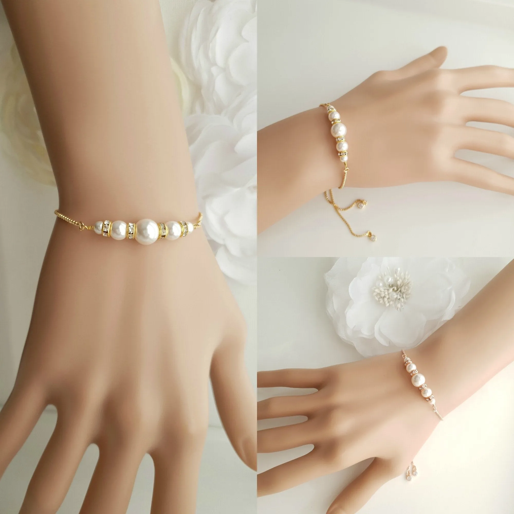 Pearl Bridal Bracelet Silver- Ava