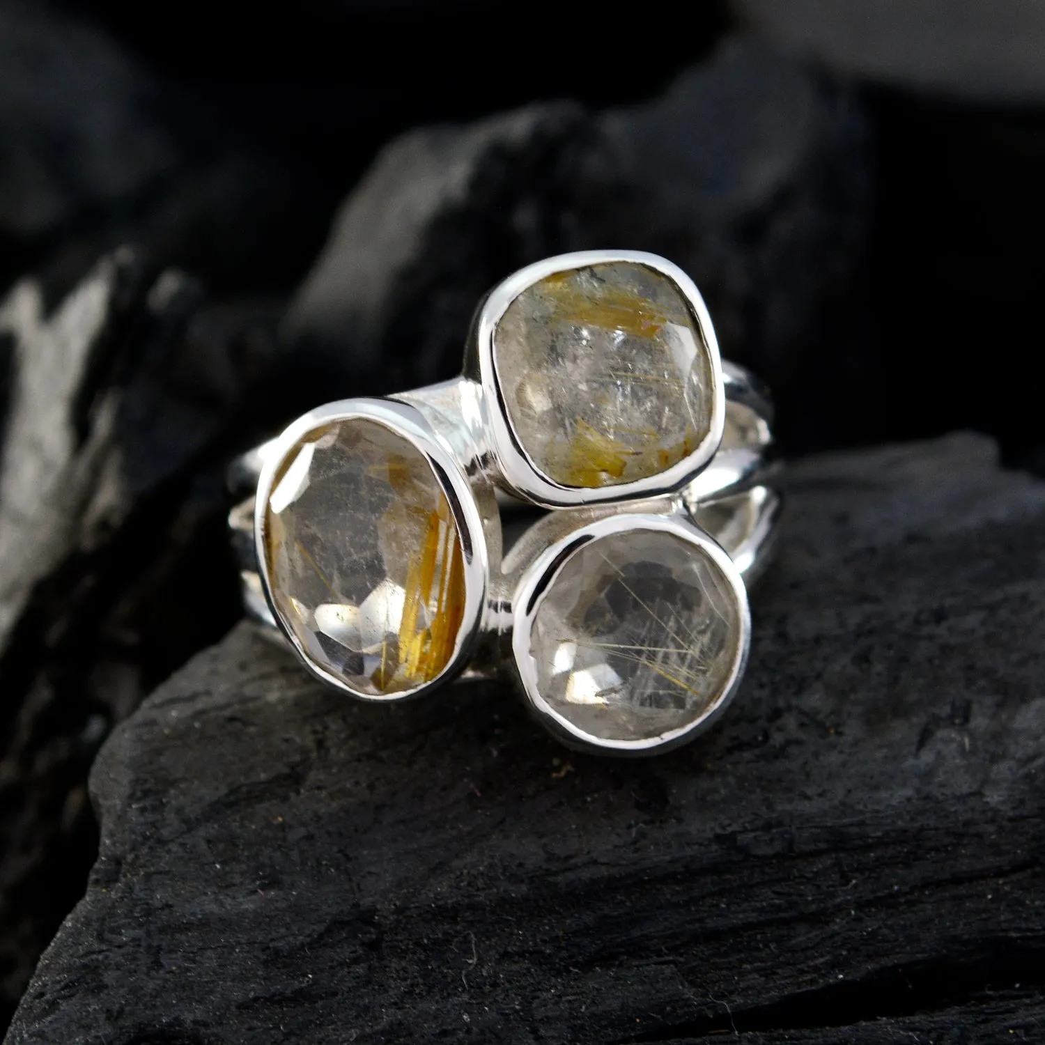 Presentable Gem Rutile Quartz Silver Ring Jewelry For Girlfriend