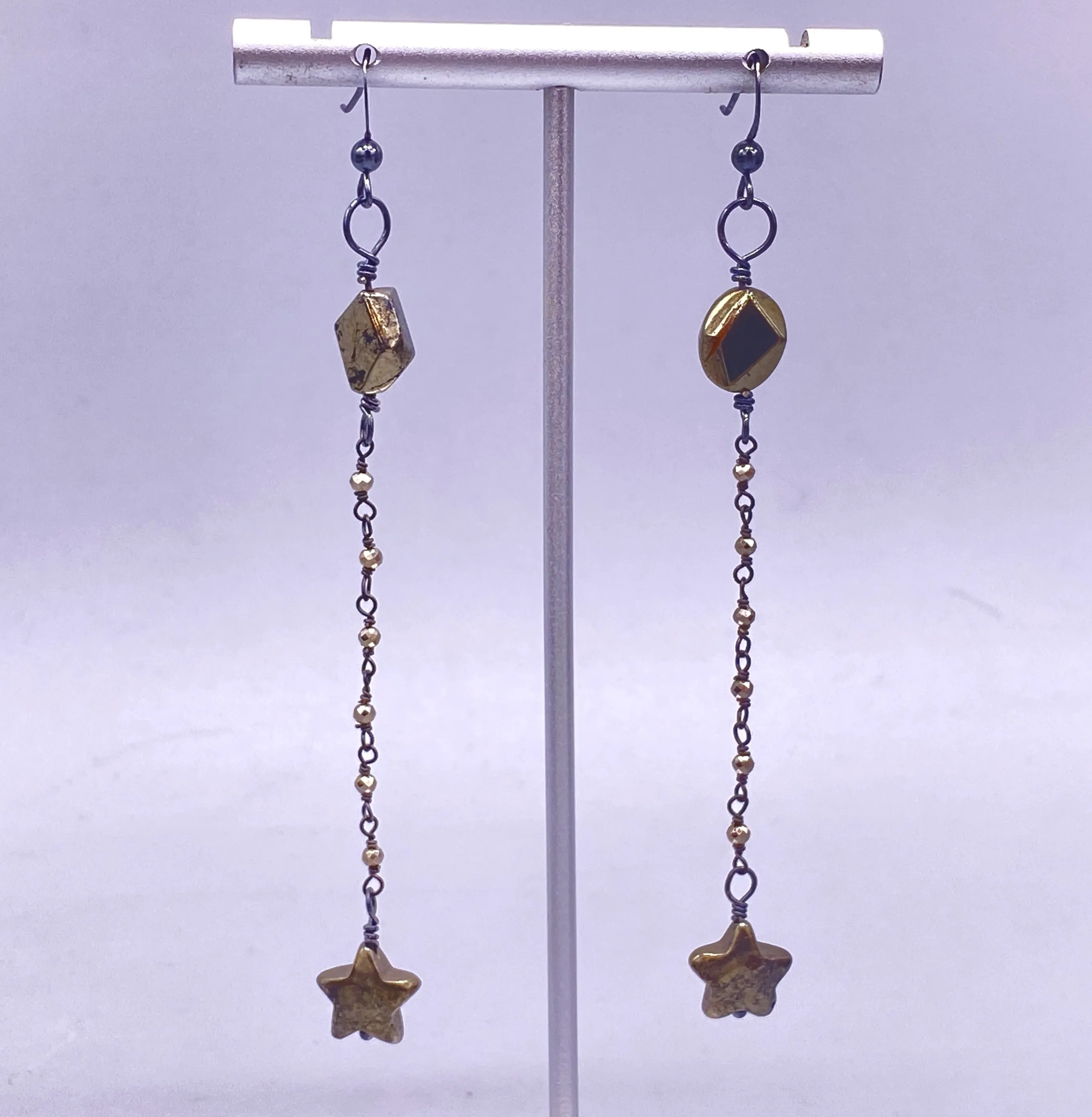 Pyrite Star and Sterling Silver Dangle Earrings