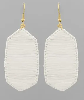 Raffia Wrapped Hexagon Earrings - White