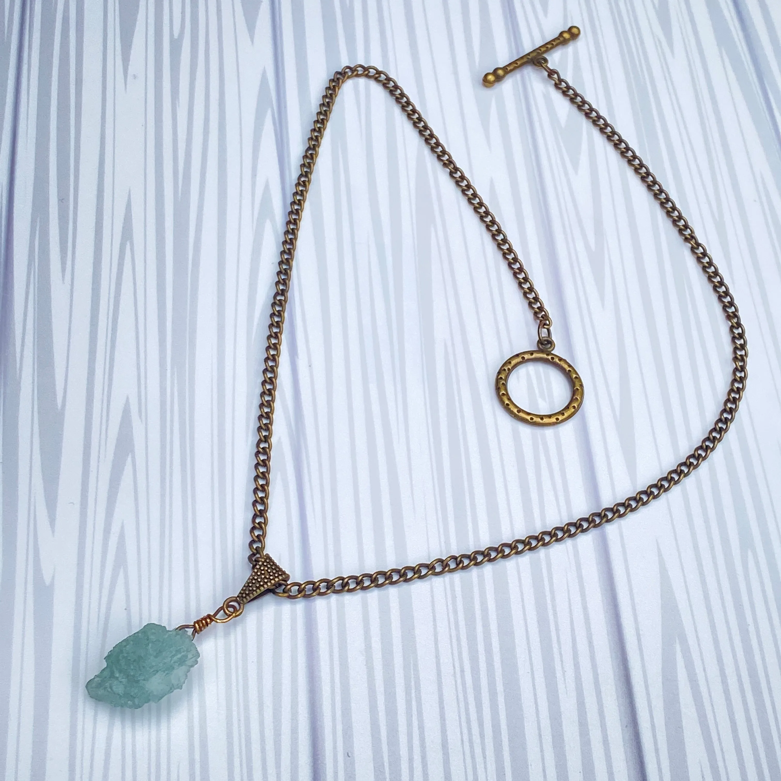 Raw Aquamarine gemstone on brass chain Necklace