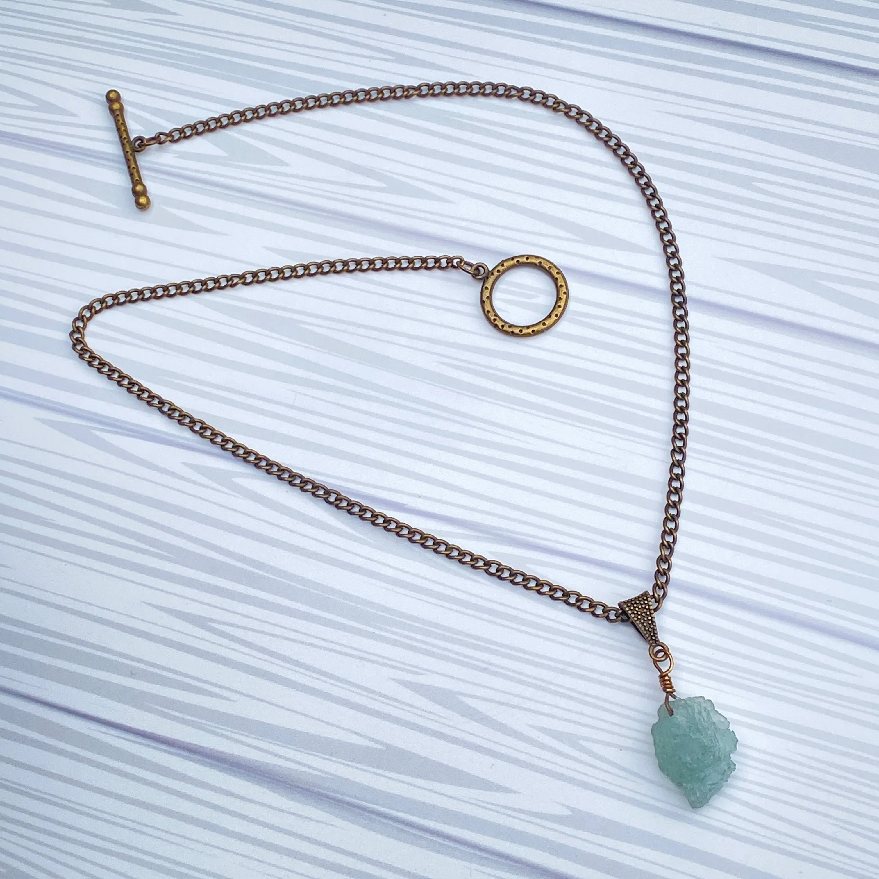 Raw Aquamarine gemstone on brass chain Necklace