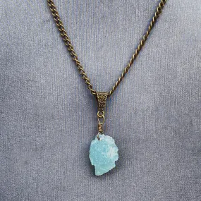 Raw Aquamarine gemstone on brass chain Necklace