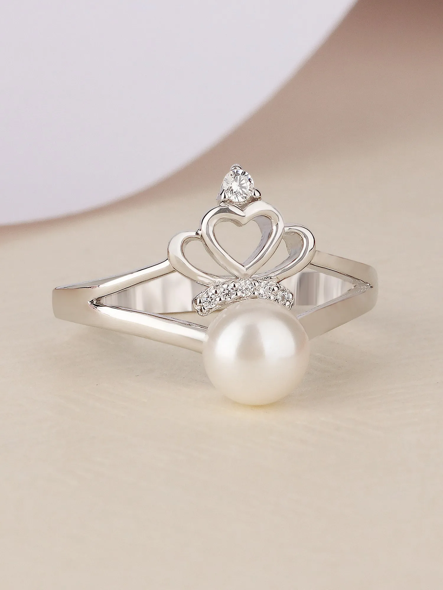 Real Freshwater Pearl Heart Solitaire Ring In 925 Silver