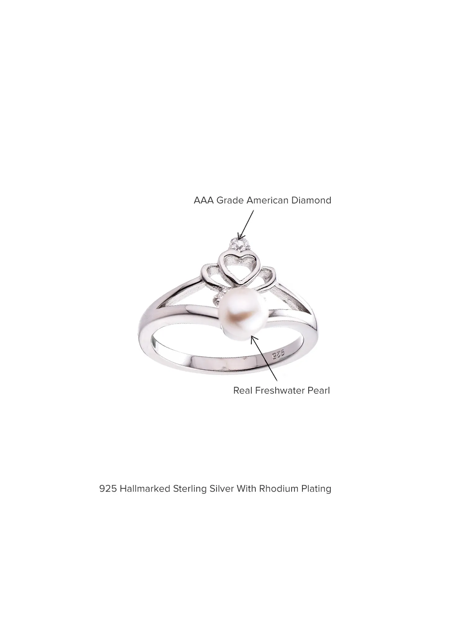 Real Freshwater Pearl Heart Solitaire Ring In 925 Silver