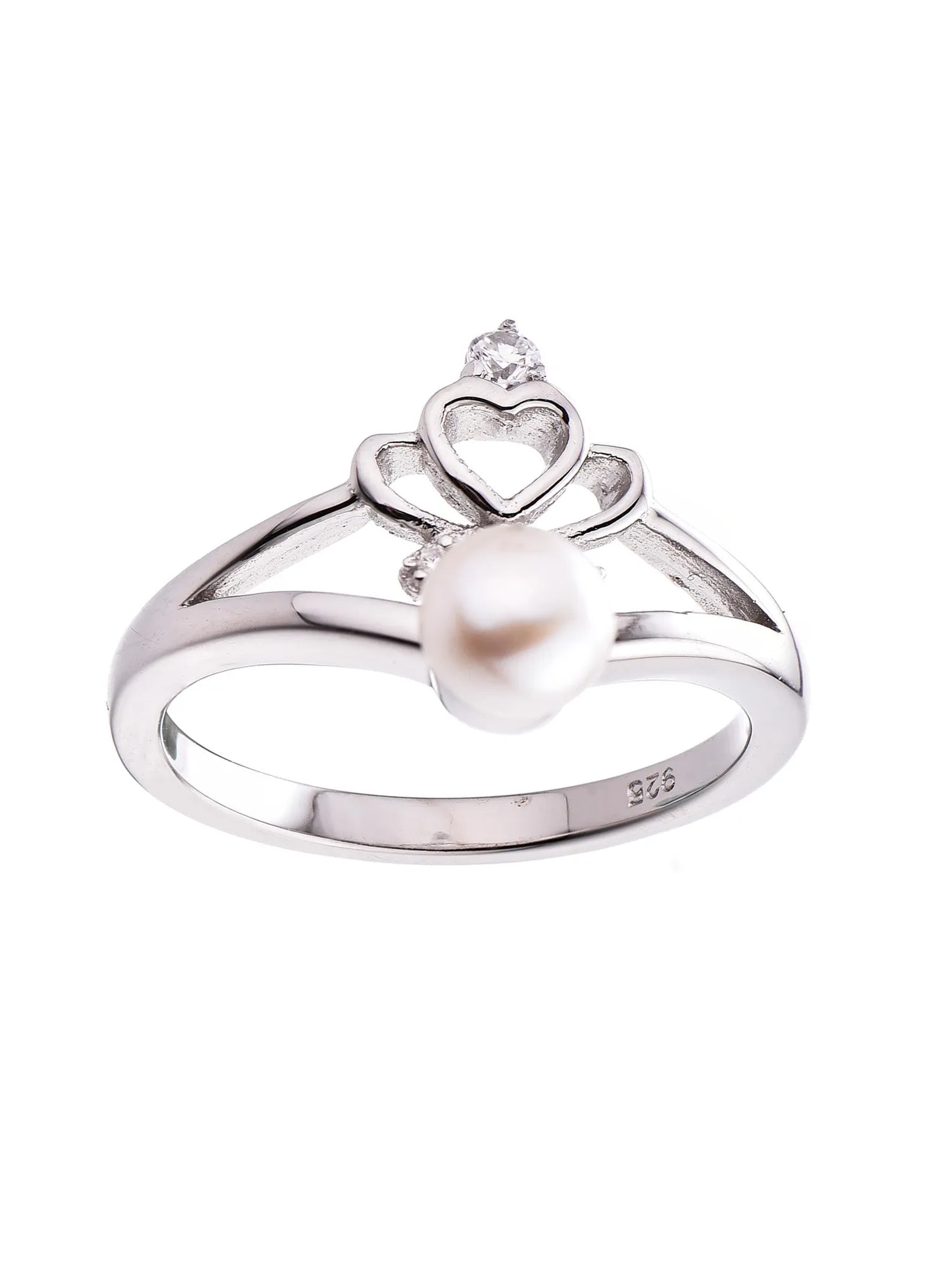 Real Freshwater Pearl Heart Solitaire Ring In 925 Silver