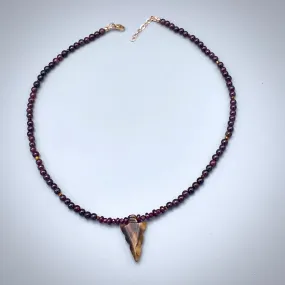 Red Tiger Eye Gemstone Arrow and Garnet Necklace w/ 14 kt Rose Gf components