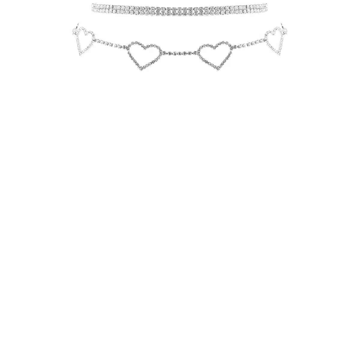 Rhinestone 5 Heart Choker Necklace