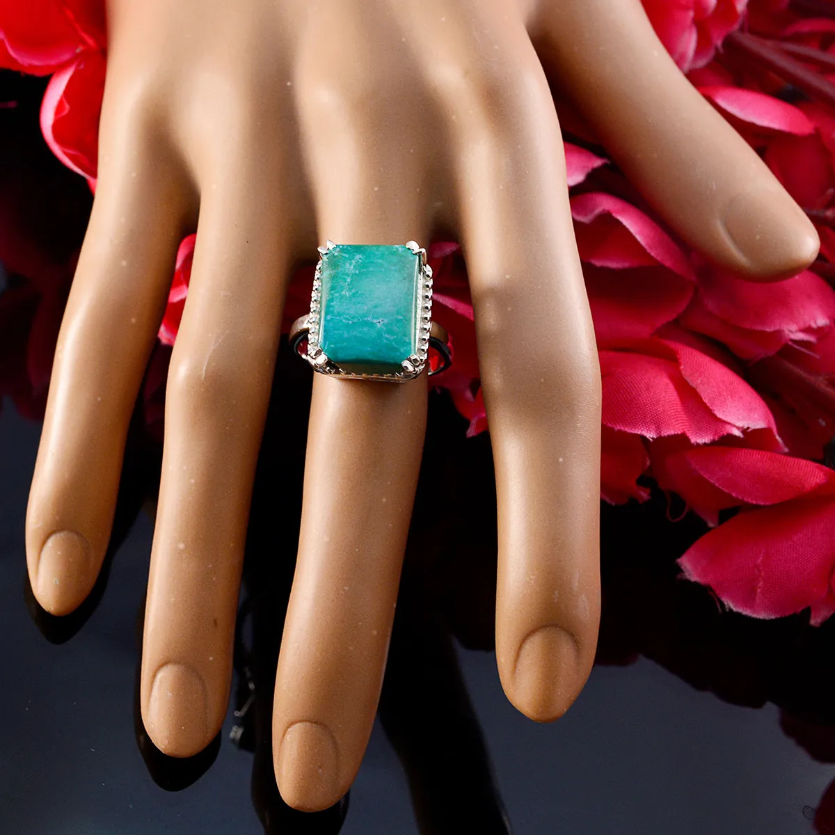 Riyo Appealing Gem Turquoise Solid Silver Rings Platinum Jewelry