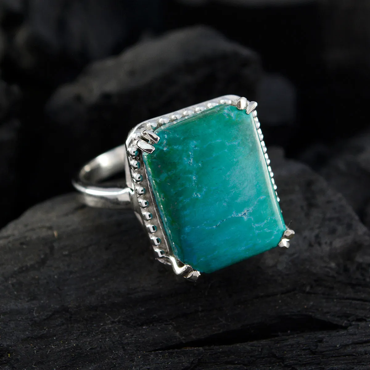 Riyo Appealing Gem Turquoise Solid Silver Rings Platinum Jewelry