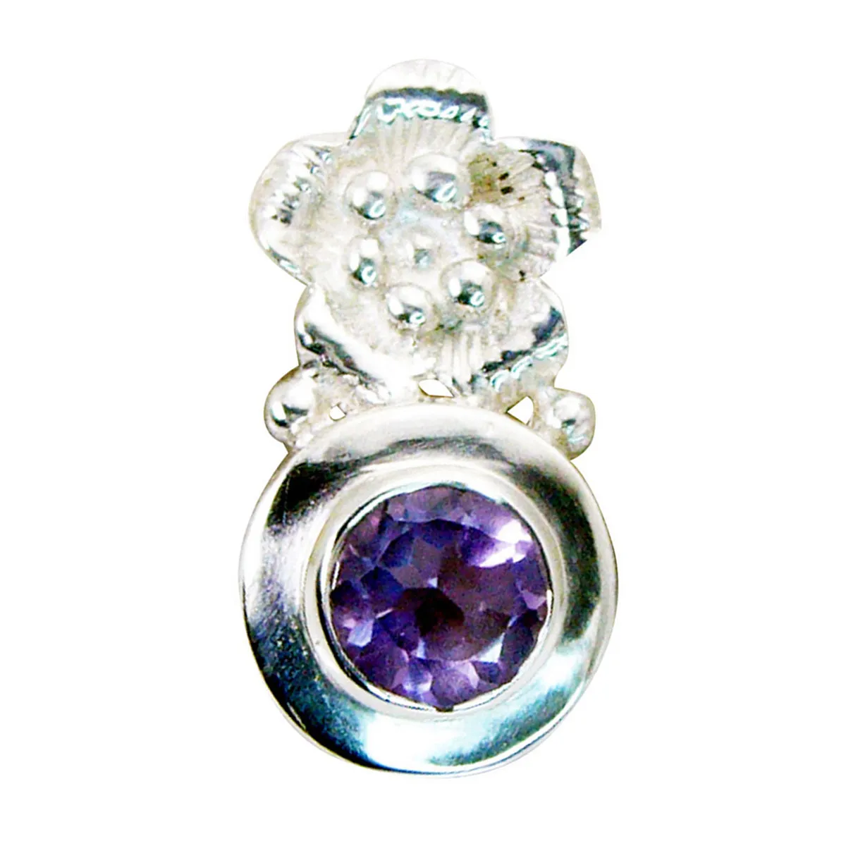 Riyo Appealing Gems Round Faceted Purple Amethyst Solid Silver Pendant Gift For Good Friday