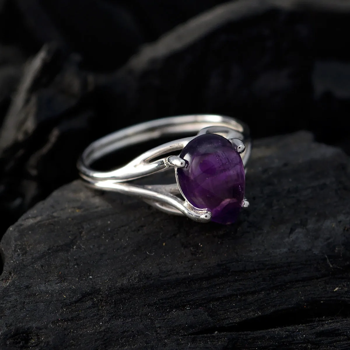 Riyo Appealing Stone Amethyst Solid Silver Rings Gift Grandfather