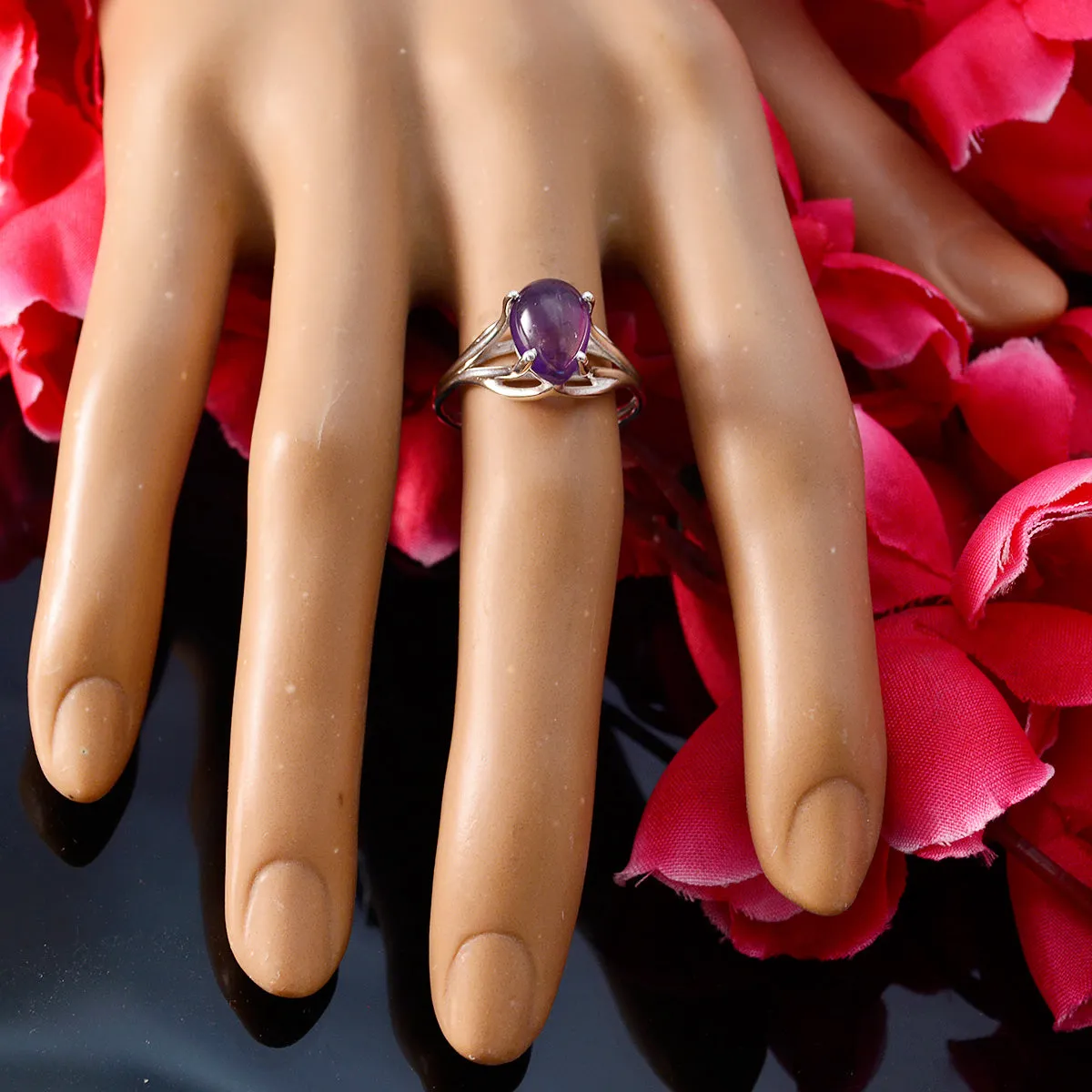 Riyo Appealing Stone Amethyst Solid Silver Rings Gift Grandfather