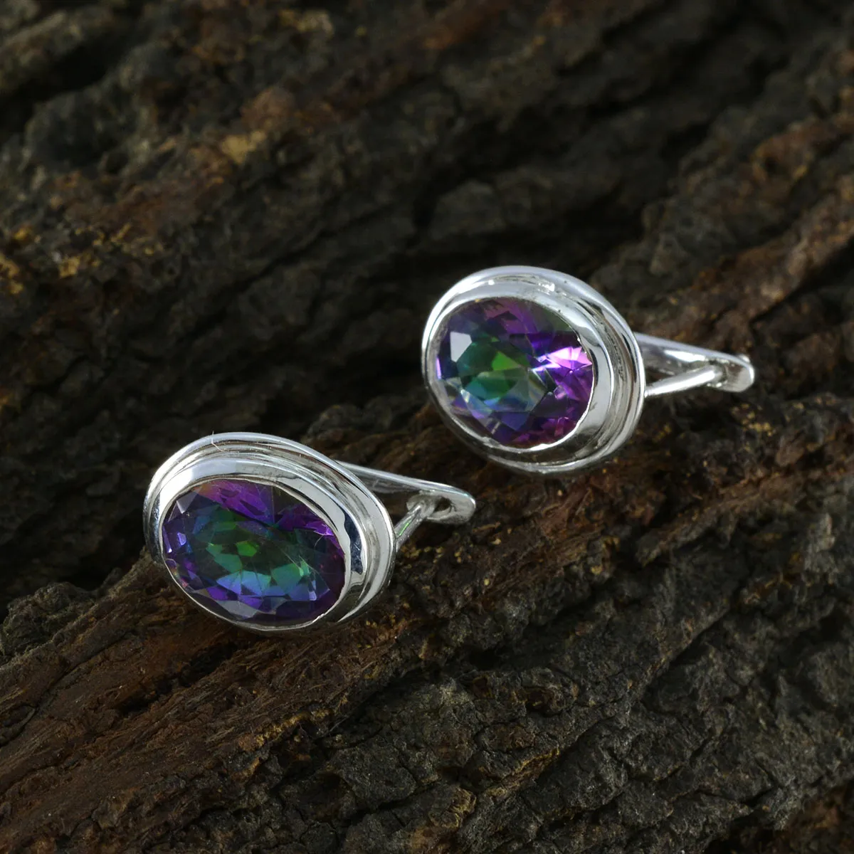 Riyo Artistic 925 Sterling Silver Earring For Female Mystic Quartz Earring Bezel Setting Multi Earring Stud Earring