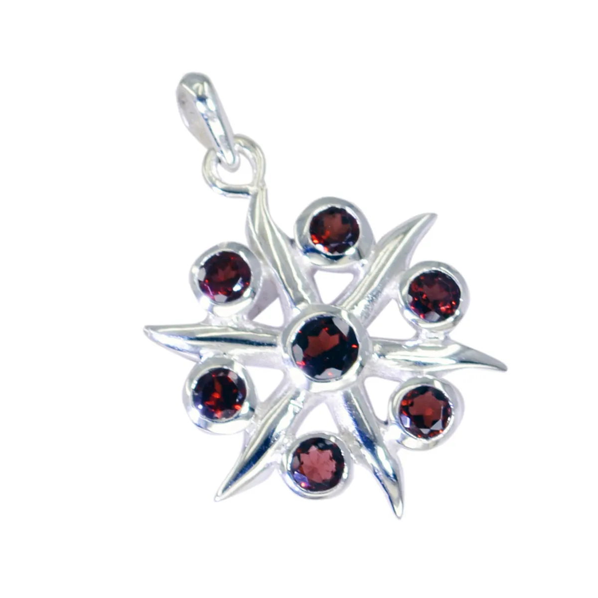 Riyo Attractive Gems Round Faceted Red Garnet Silver Pendant Gift For Sister