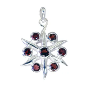 Riyo Attractive Gems Round Faceted Red Garnet Silver Pendant Gift For Sister