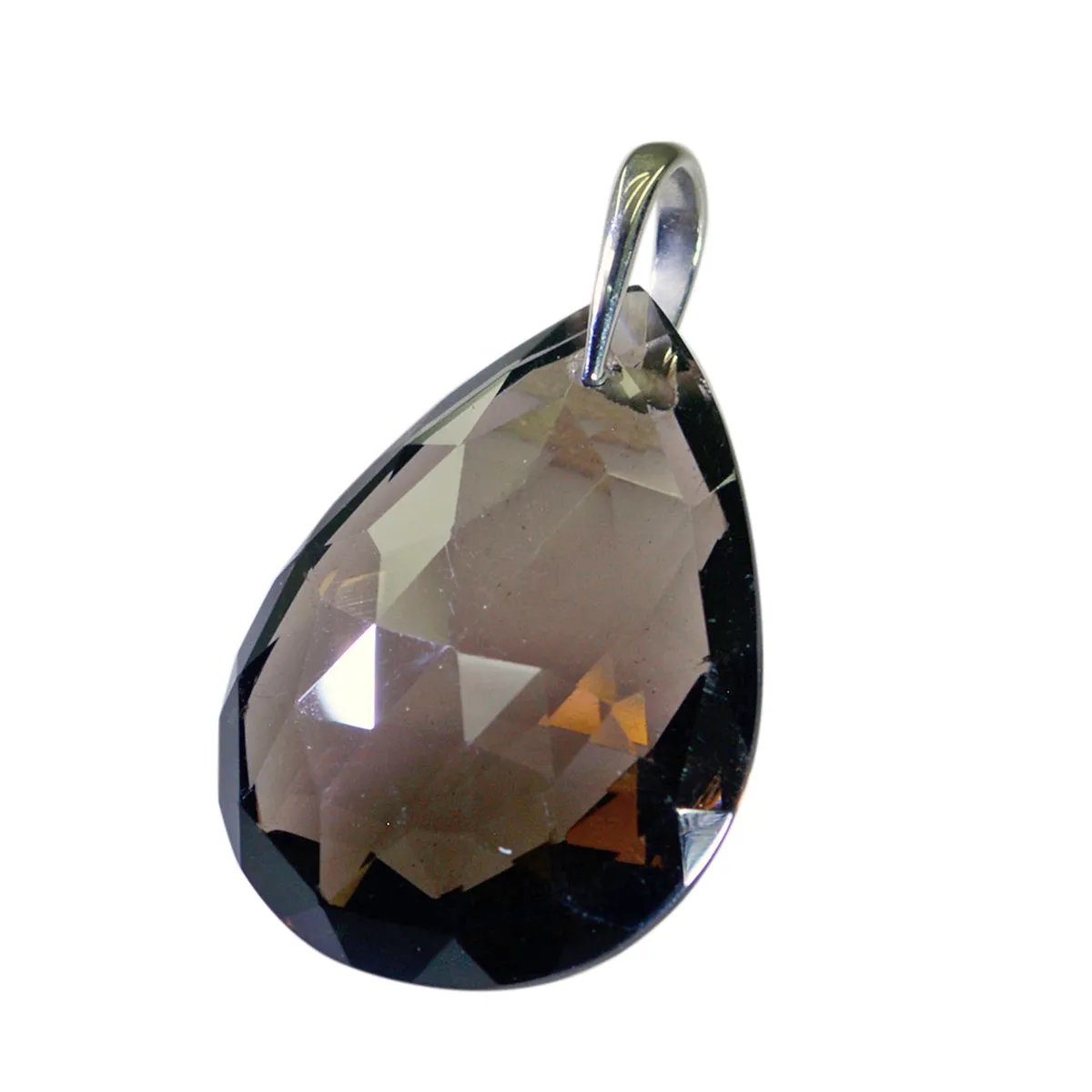 Riyo Beaut Gemstone Pear Checker Brown Smoky Quartz Sterling Silver Pendant Gift For Women