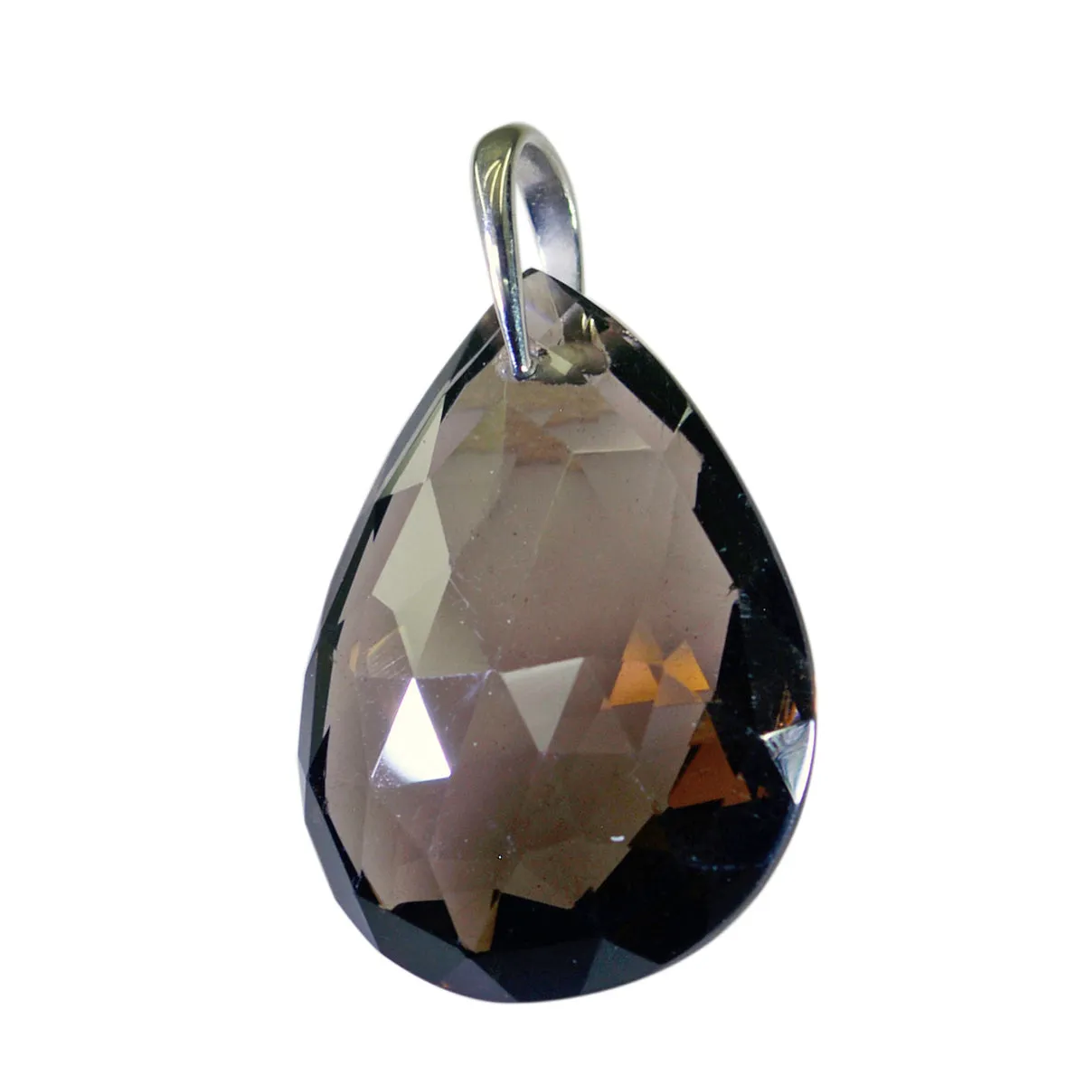 Riyo Beaut Gemstone Pear Checker Brown Smoky Quartz Sterling Silver Pendant Gift For Women