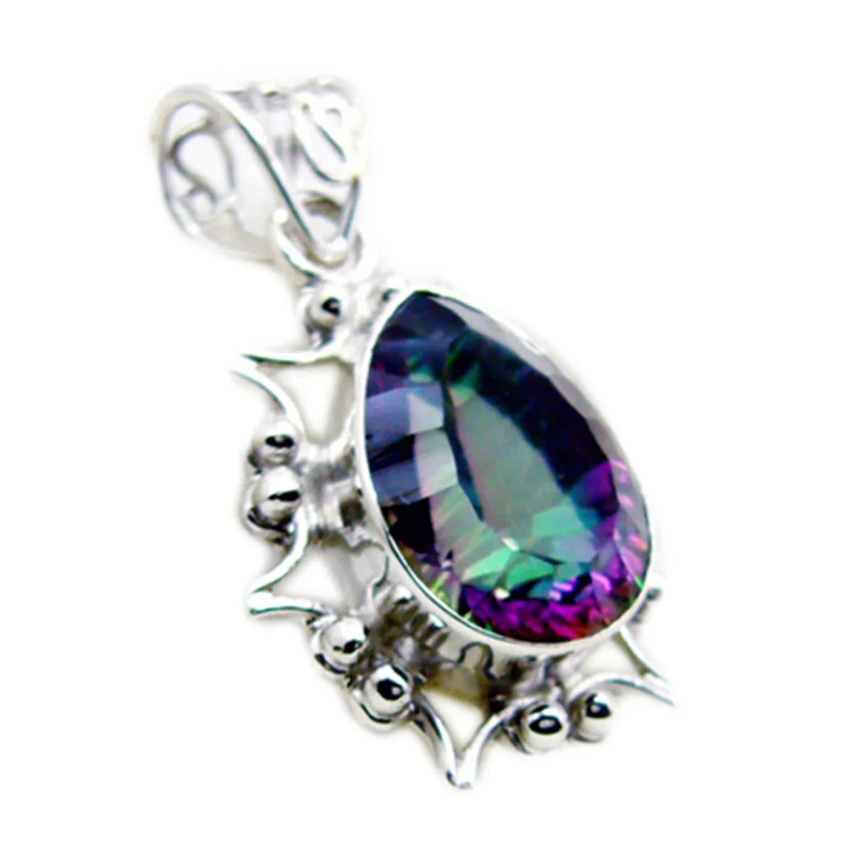 Riyo Beaut Gemstone Pear Faceted Multi Color Mystic Quartz 1182 Sterling Silver Pendant Gift For Good Friday