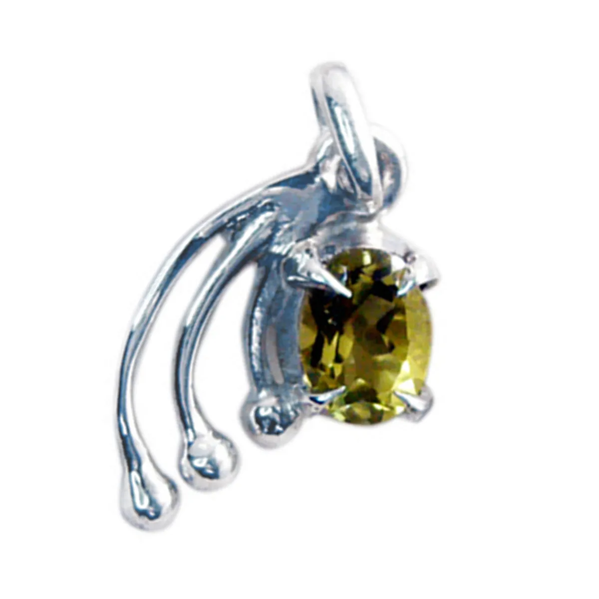 Riyo Beddable Gems Oval Faceted Yellow Lemon Quartz Silver Pendant Gift For Boxing Day