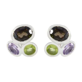 Riyo Beguiling Sterling Silver Earring For Girl Multi Earring Bezel Setting Multi Earring Stud Earring